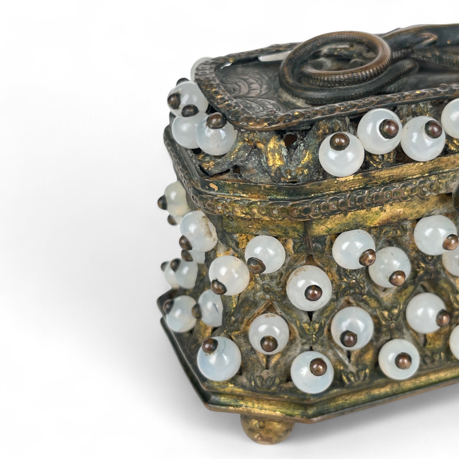 Unusual & Rare Venetian Gilt Bronze Mounted Glass Jewelry Box