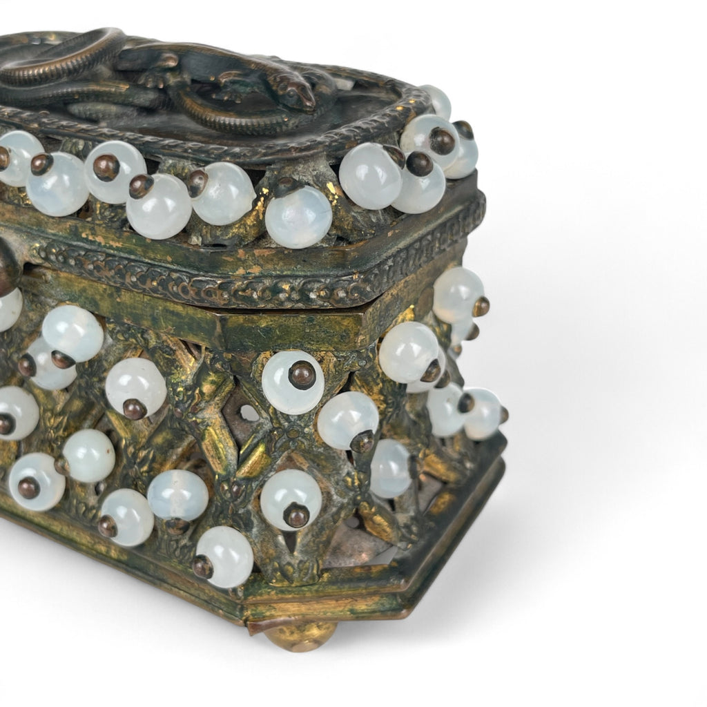 Unusual & Rare Venetian Gilt Bronze Mounted Glass Jewelry Box