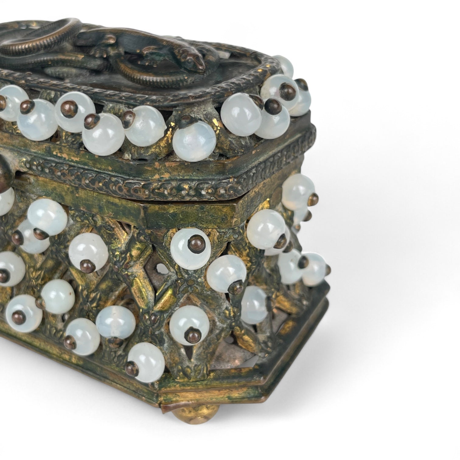 Unusual & Rare Venetian Gilt Bronze Mounted Glass Jewelry Box