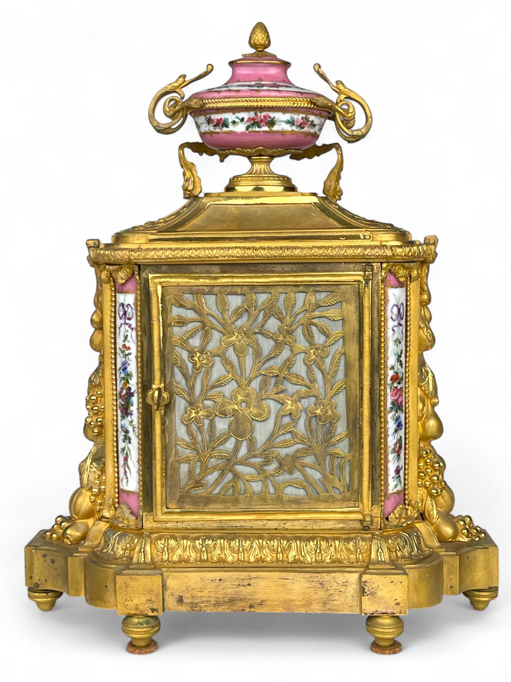 A Sevres Style Gilt Bronze & Pink Porcelain Mantel Clock, France, Circa 1880