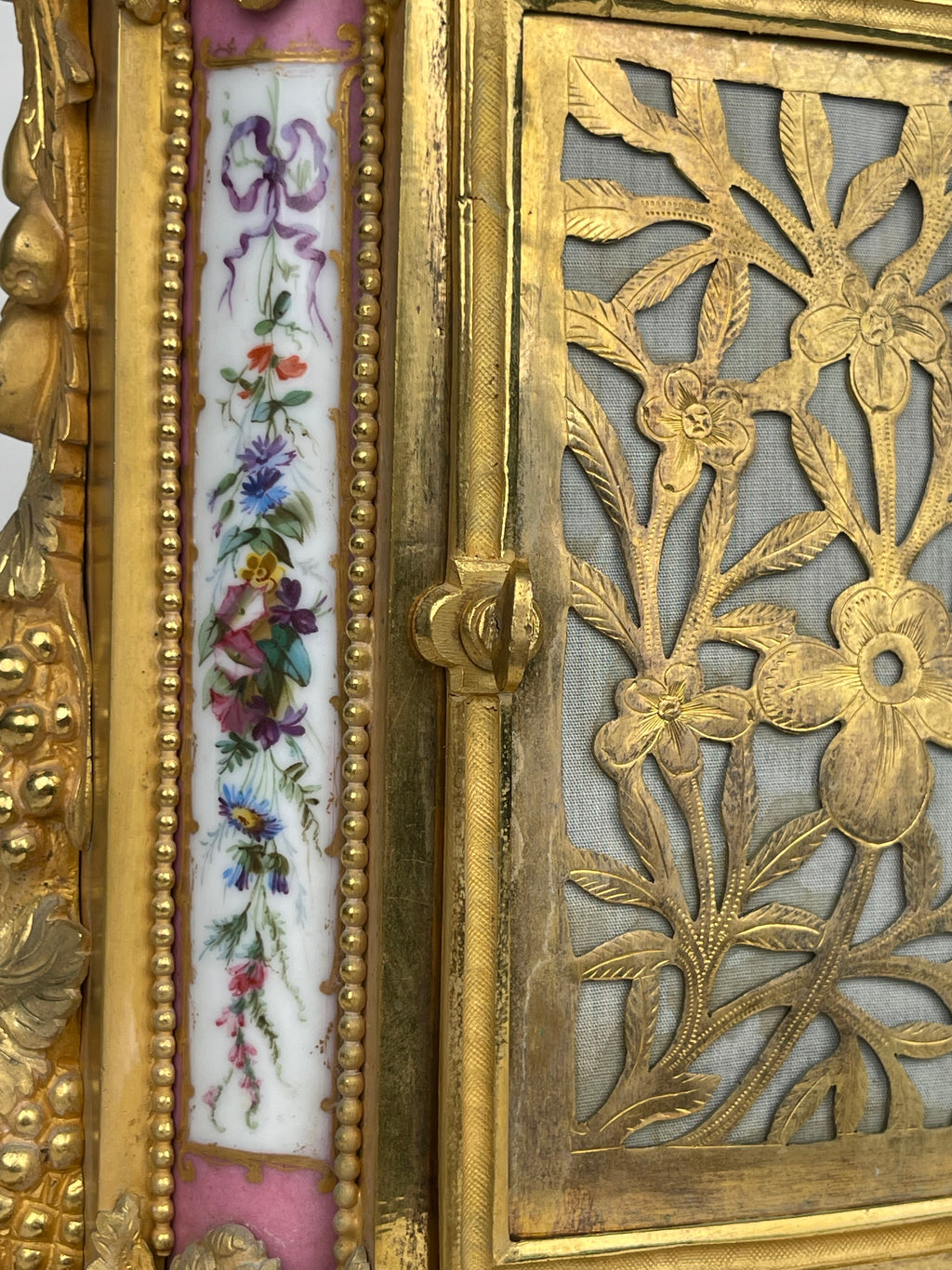 A Sevres Style Gilt Bronze & Pink Porcelain Mantel Clock, France, Circa 1880