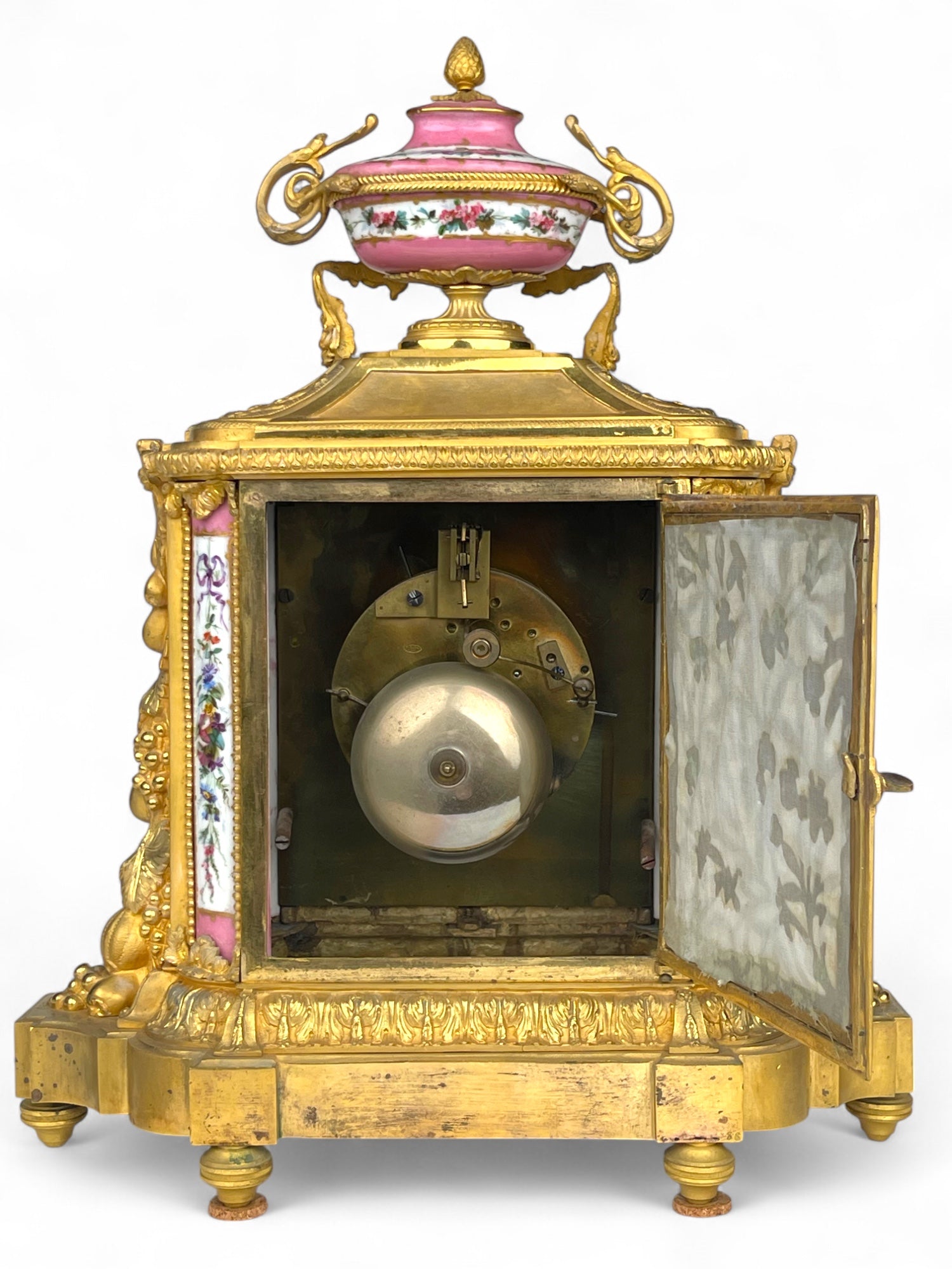 A Sevres Style Gilt Bronze & Pink Porcelain Mantel Clock, France, Circa 1880