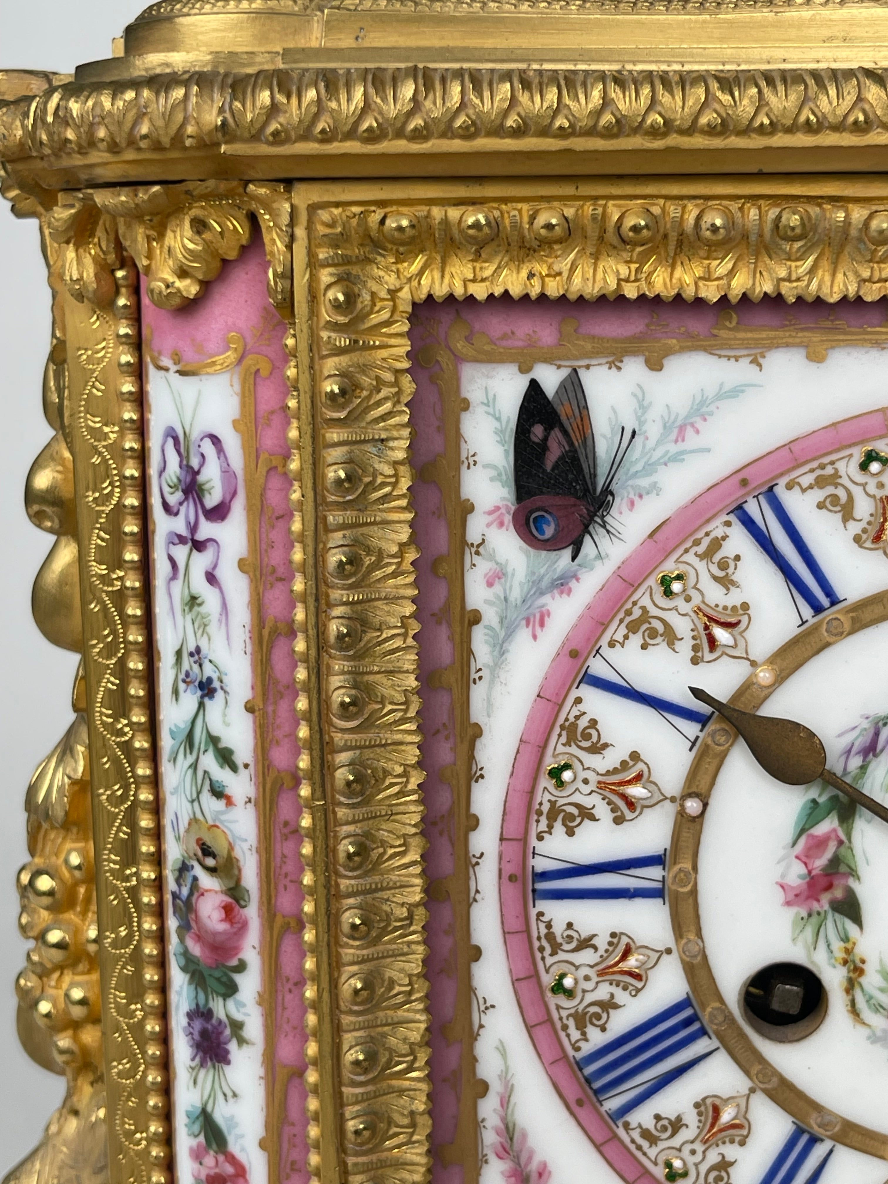A Sevres Style Gilt Bronze & Pink Porcelain Mantel Clock, France, Circa 1880
