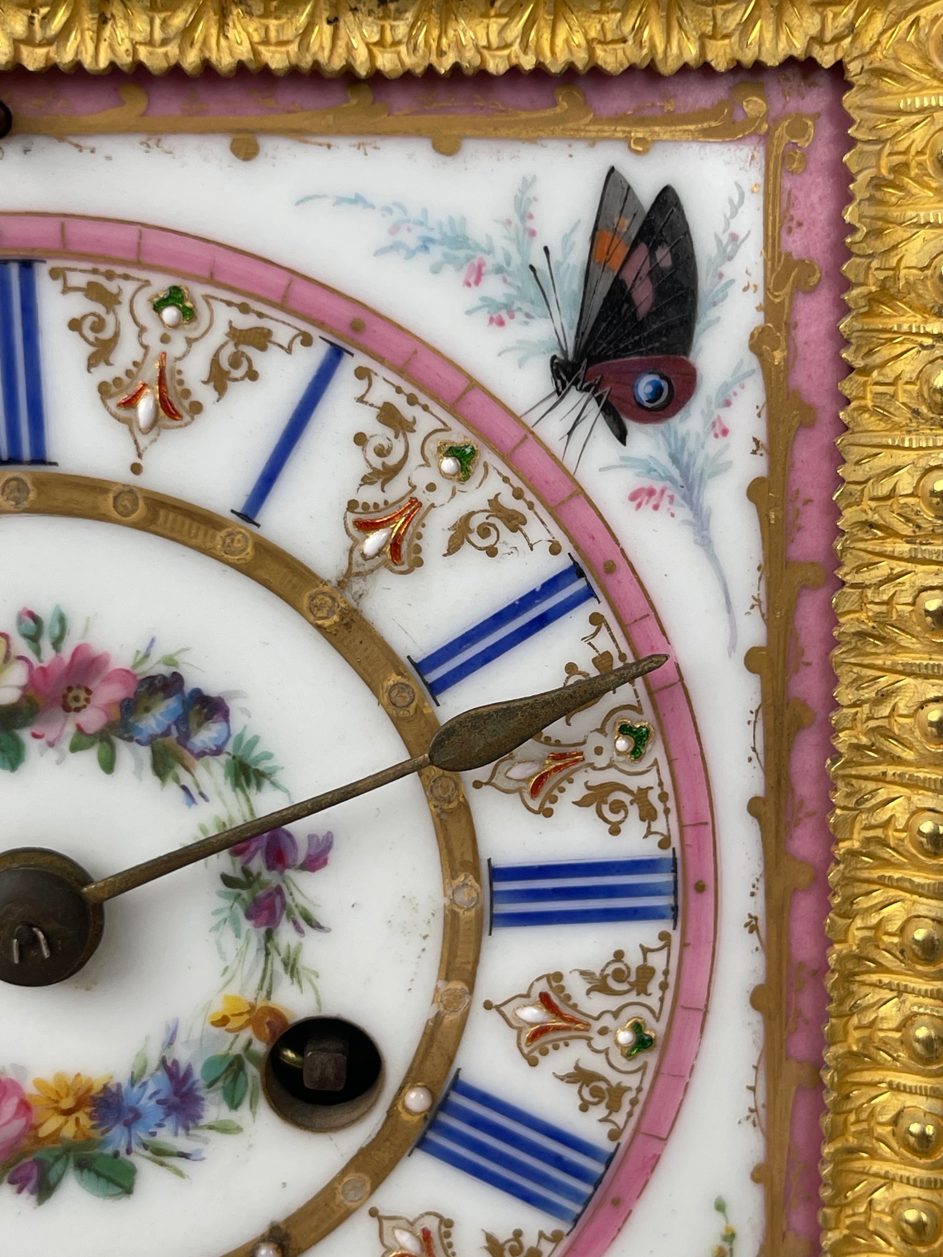 A Sevres Style Gilt Bronze & Pink Porcelain Mantel Clock, France, Circa 1880