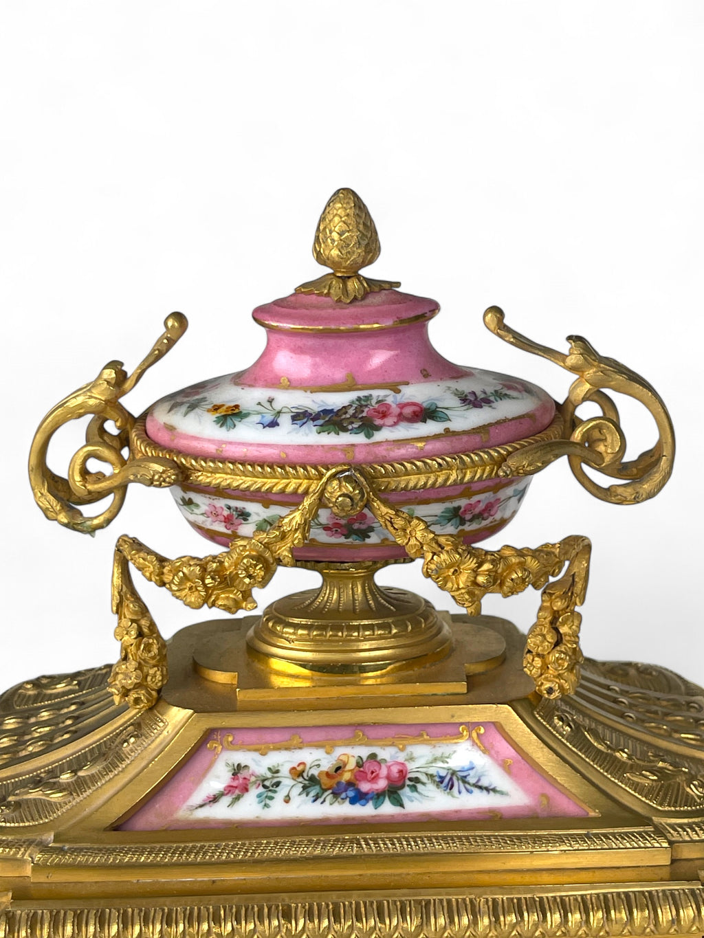 A Sevres Style Gilt Bronze & Pink Porcelain Mantel Clock, France, Circa 1880