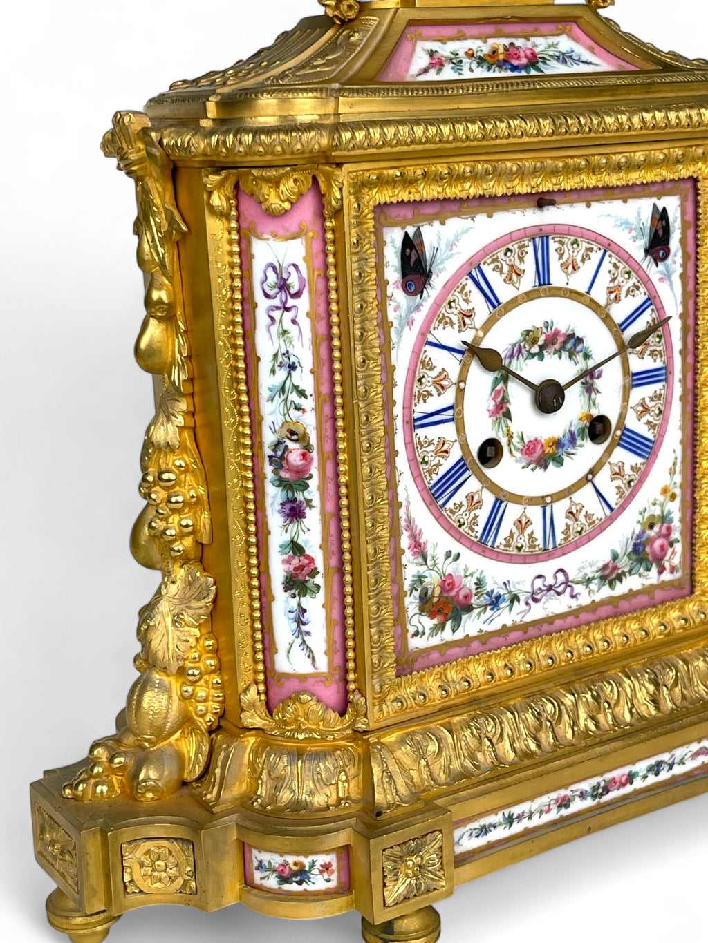 A Sevres Style Gilt Bronze & Pink Porcelain Mantel Clock, France, Circa 1880