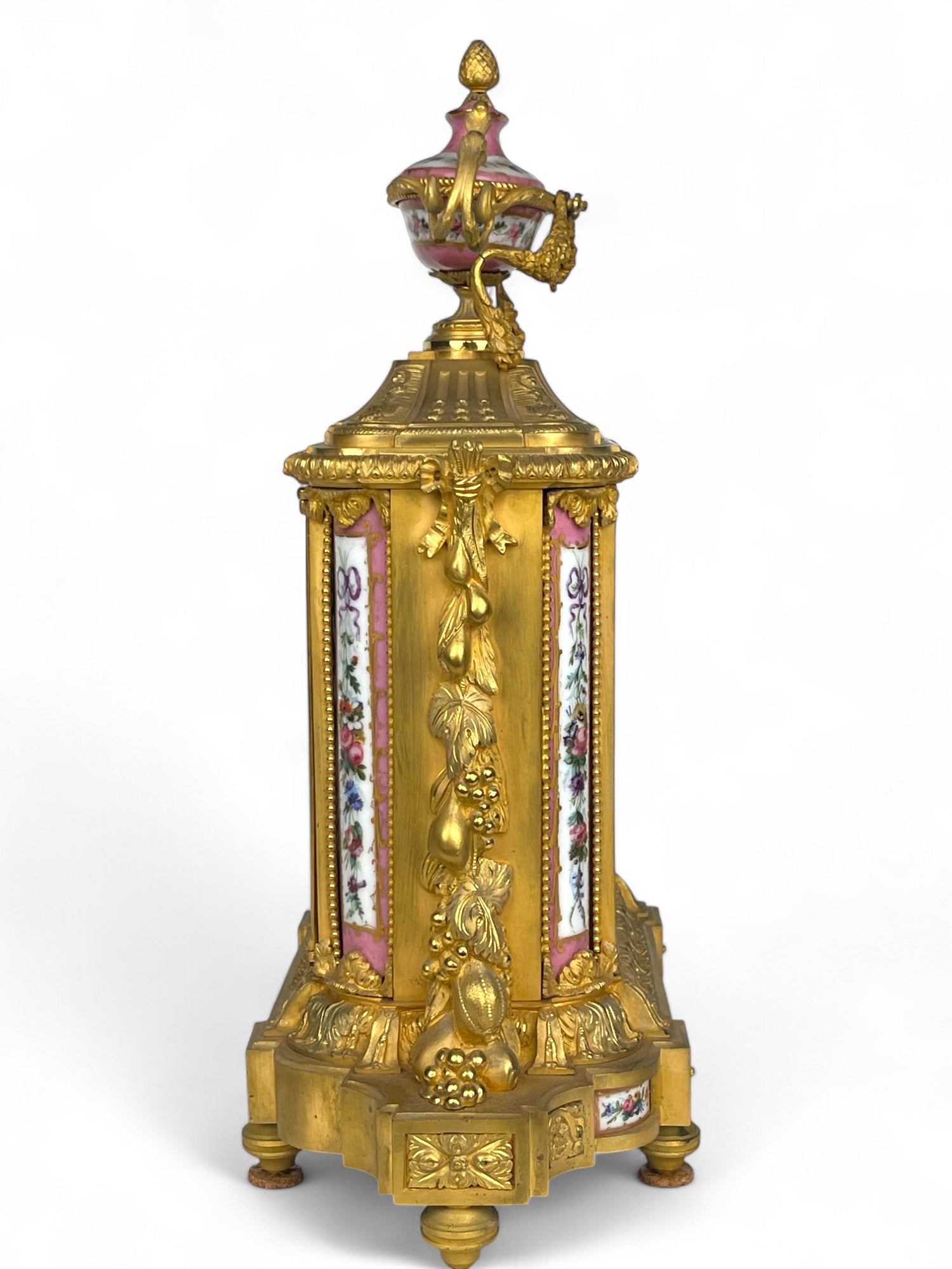 A Sevres Style Gilt Bronze & Pink Porcelain Mantel Clock, France, Circa 1880