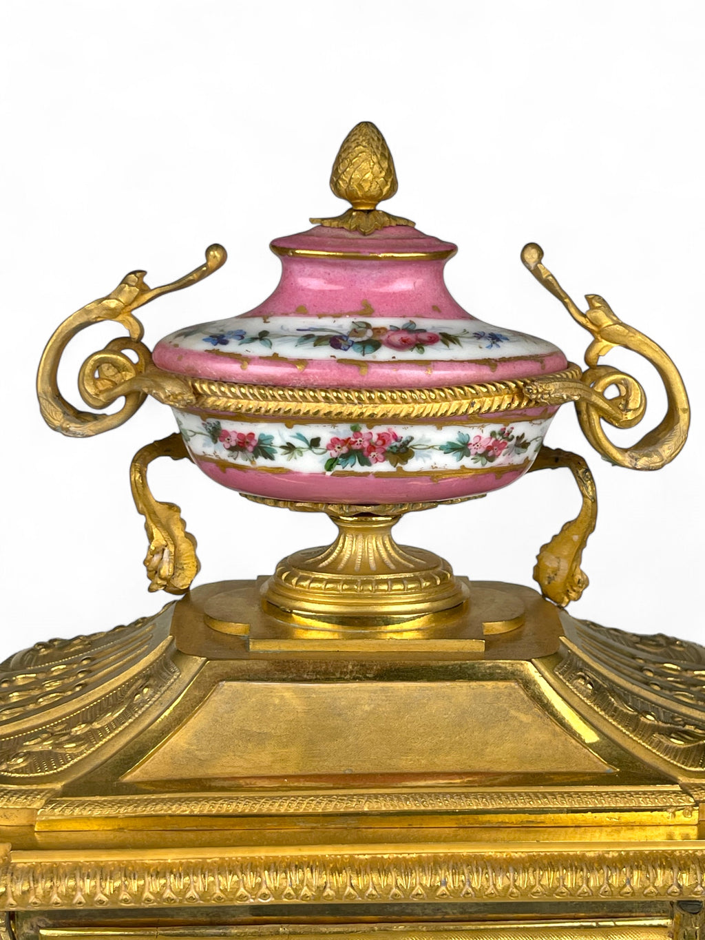 A Sevres Style Gilt Bronze & Pink Porcelain Mantel Clock, France, Circa 1880