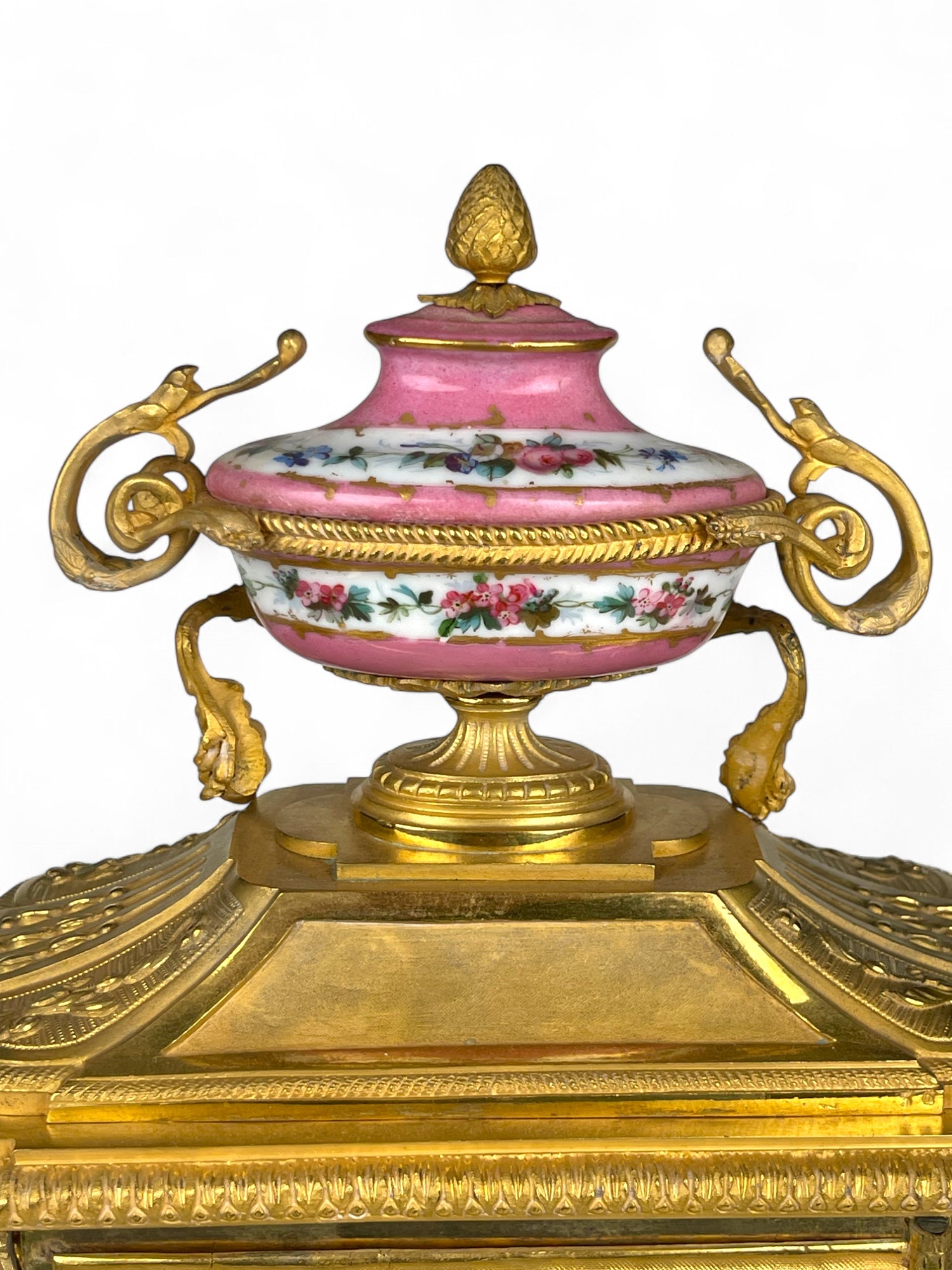 A Sevres Style Gilt Bronze & Pink Porcelain Mantel Clock, France, Circa 1880