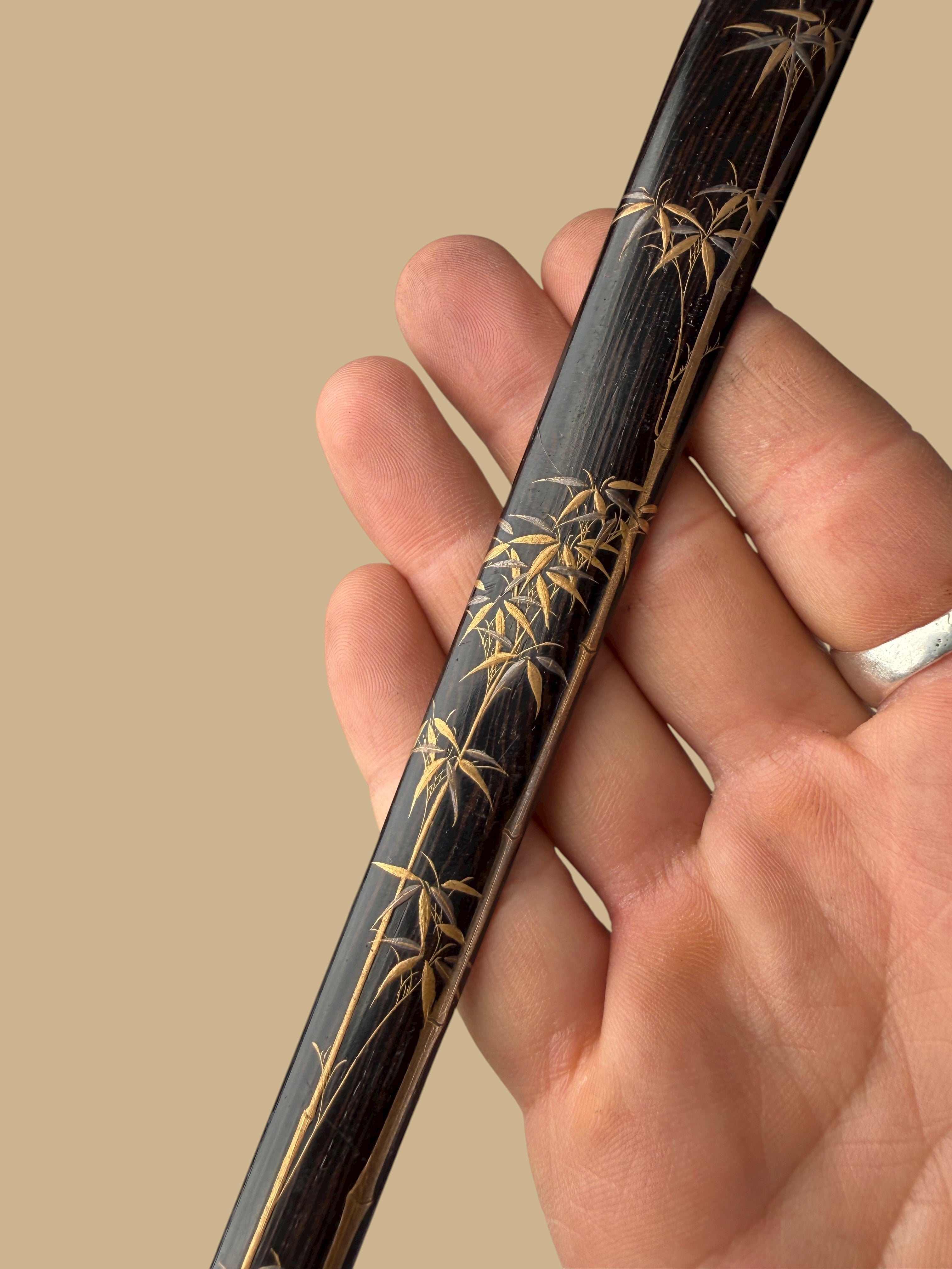 Set Of 4 Japanese Meiji Period Lacquered Hard Wood Scroll Holder