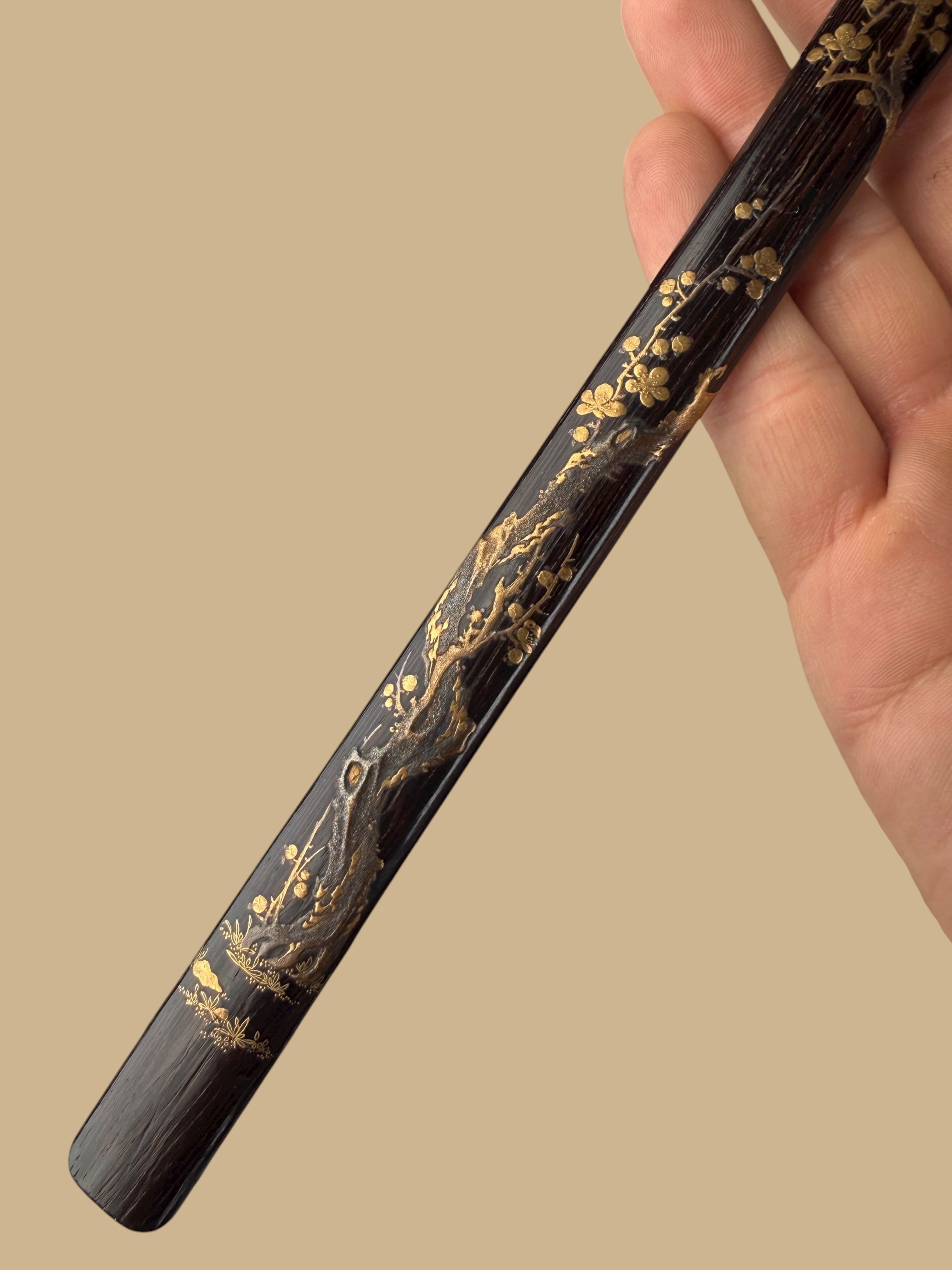 Set Of 4 Japanese Meiji Period Lacquered Hard Wood Scroll Holder