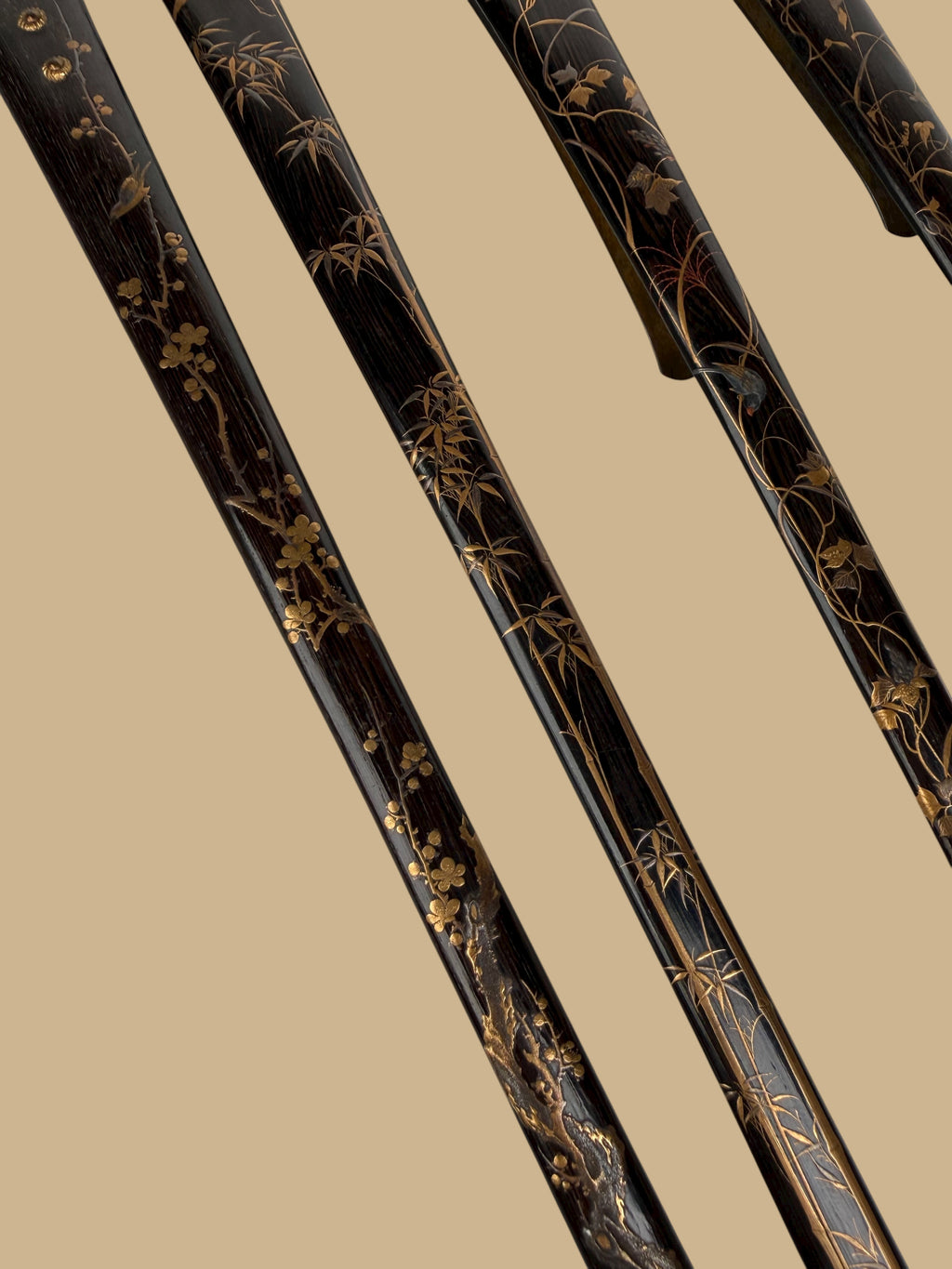 Set Of 4 Japanese Meiji Period Lacquered Hard Wood Scroll Holder