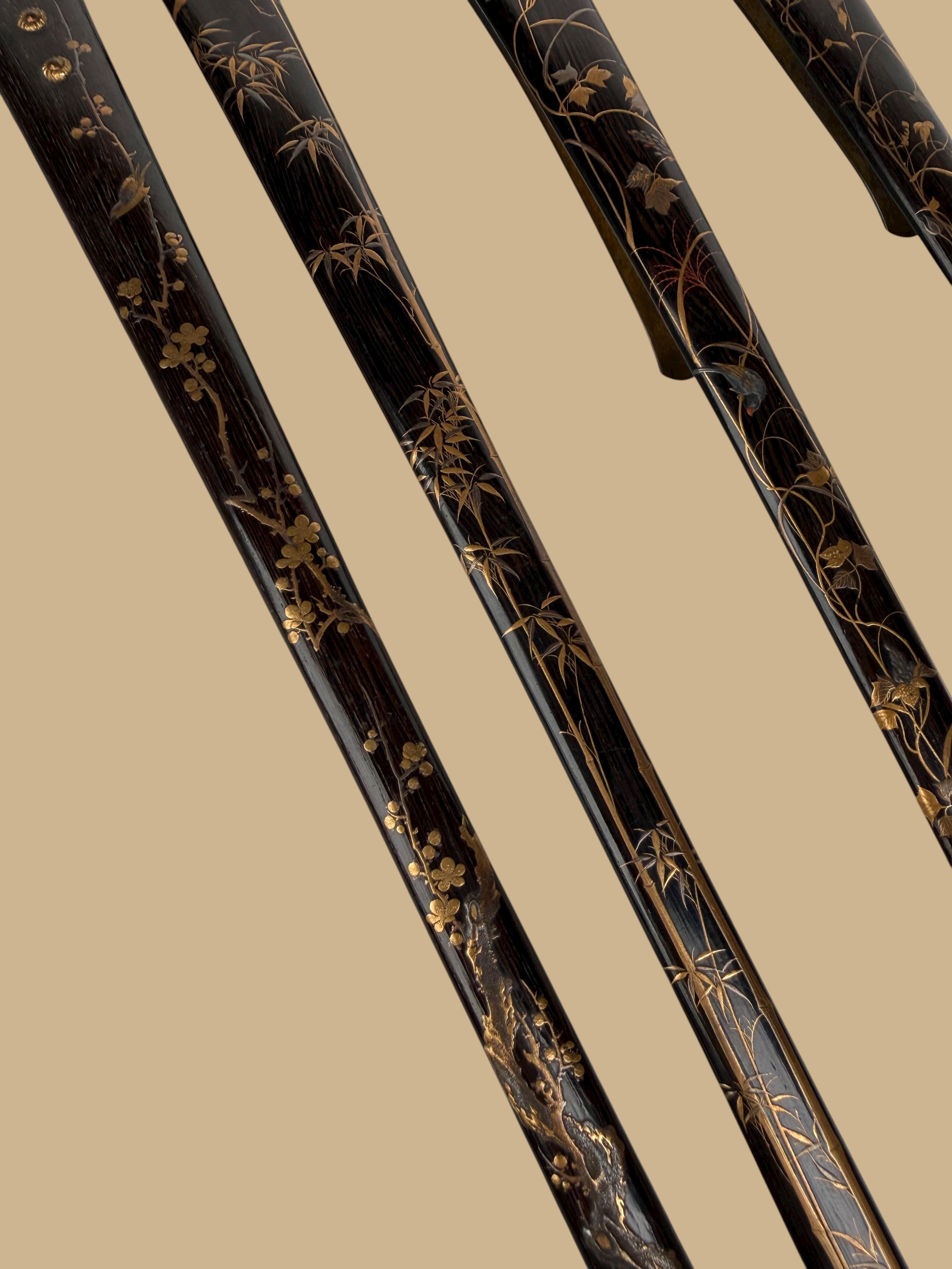 Set Of 4 Japanese Meiji Period Lacquered Hard Wood Scroll Holder