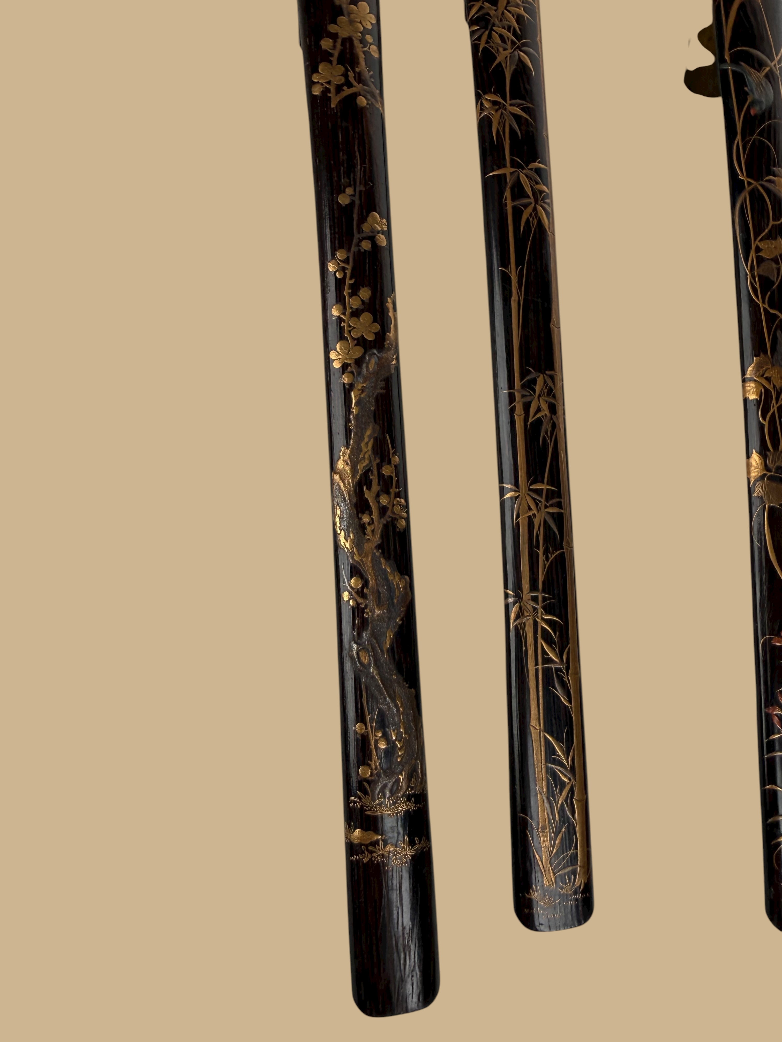Set Of 4 Japanese Meiji Period Lacquered Hard Wood Scroll Holder