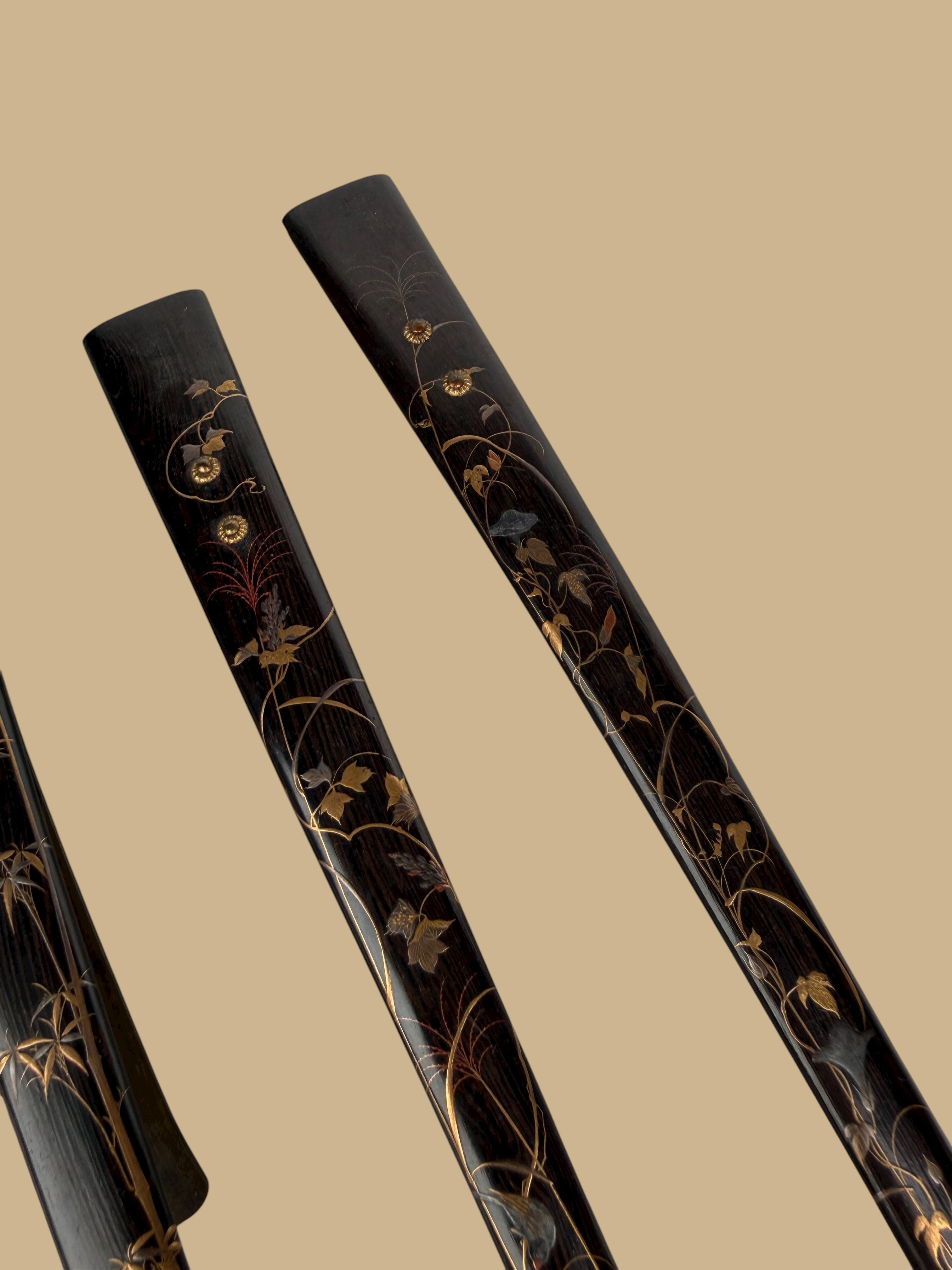Set Of 4 Japanese Meiji Period Lacquered Hard Wood Scroll Holder