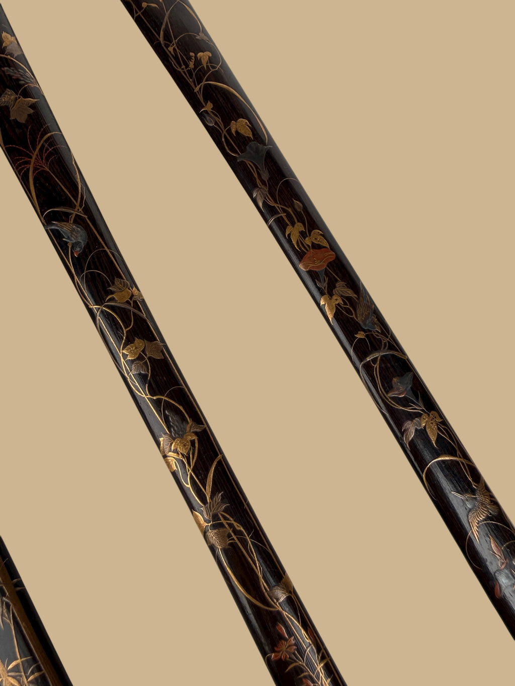 Set Of 4 Japanese Meiji Period Lacquered Hard Wood Scroll Holder