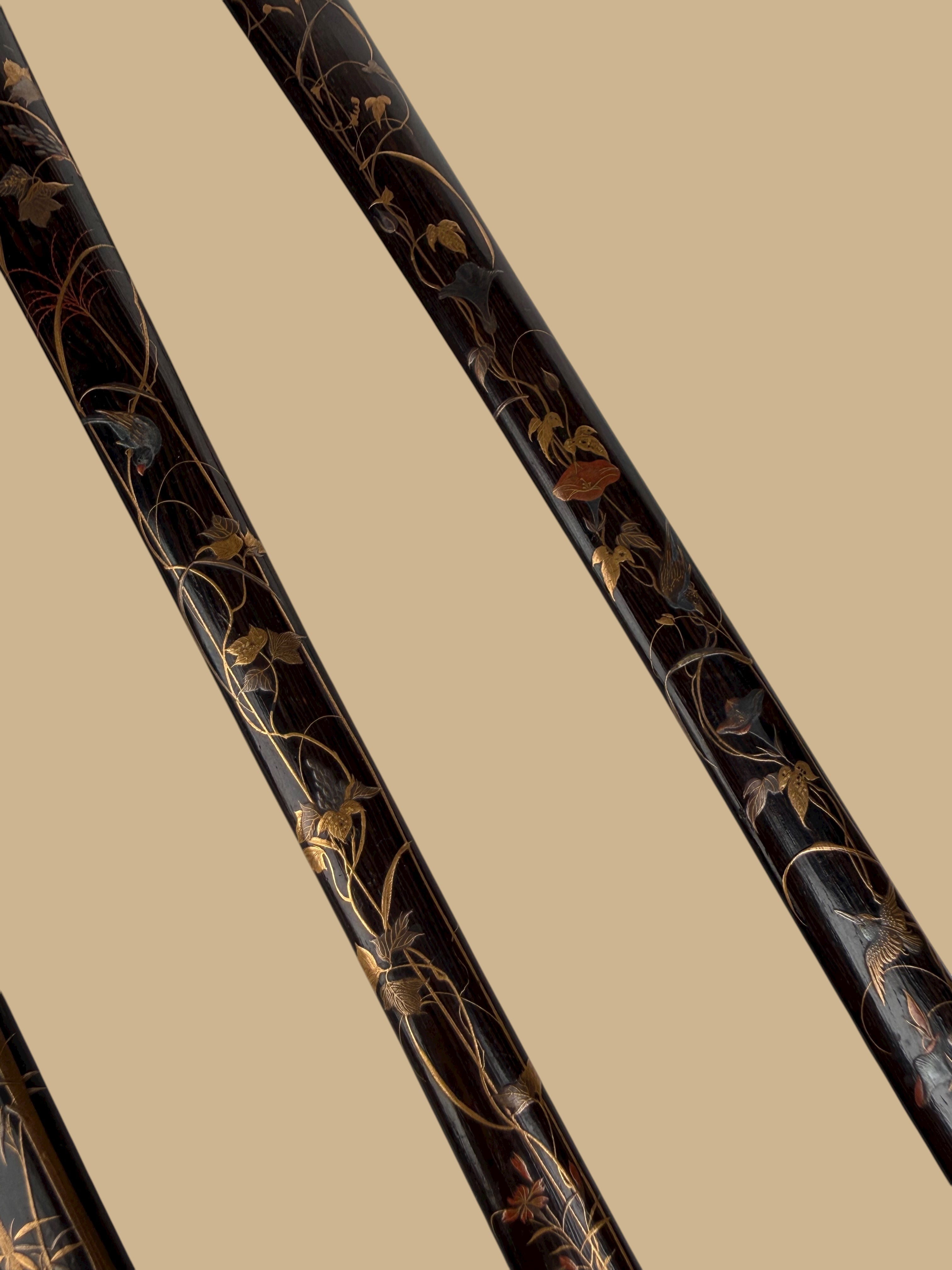 Set Of 4 Japanese Meiji Period Lacquered Hard Wood Scroll Holder