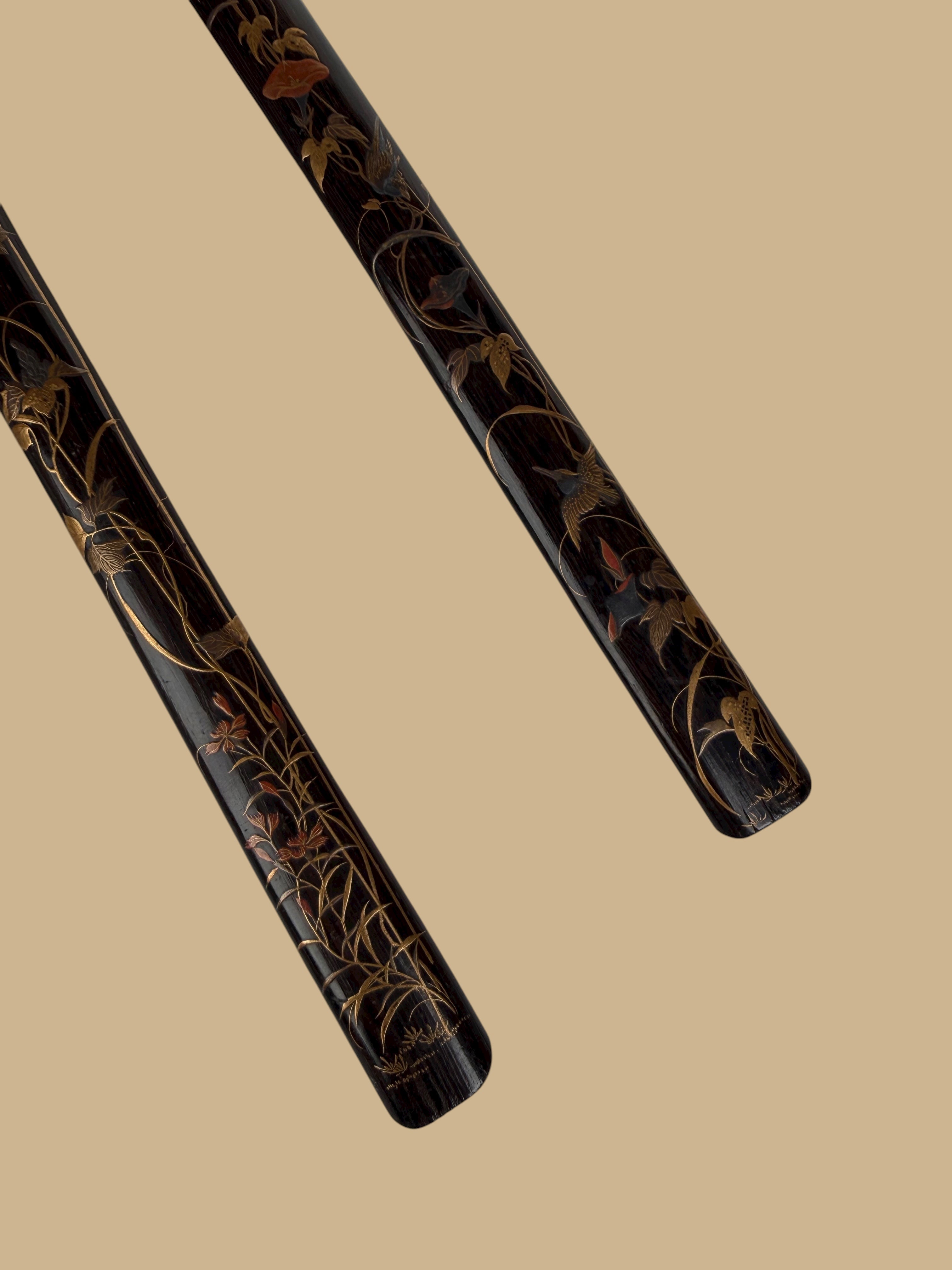 Set Of 4 Japanese Meiji Period Lacquered Hard Wood Scroll Holder