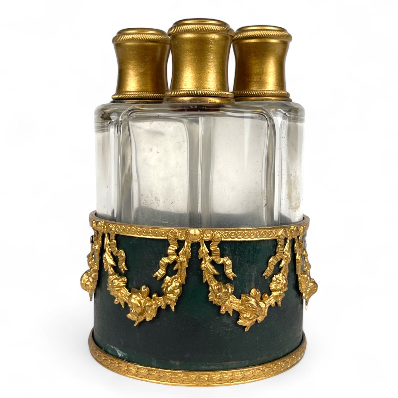 19th French Century Gilt & Patented Bronze & Crystal Perfume Bottles