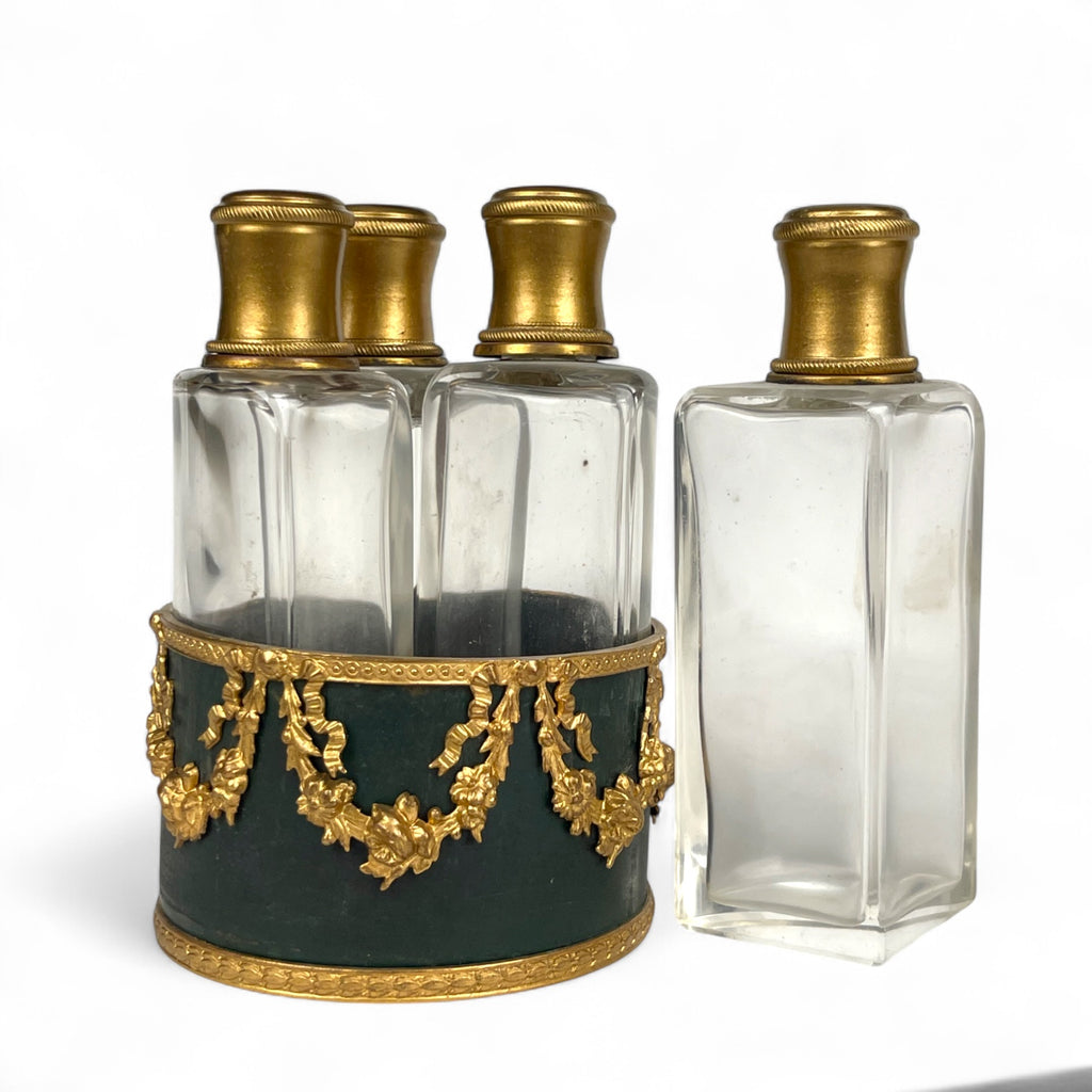 19th French Century Gilt & Patented Bronze & Crystal Perfume Bottles