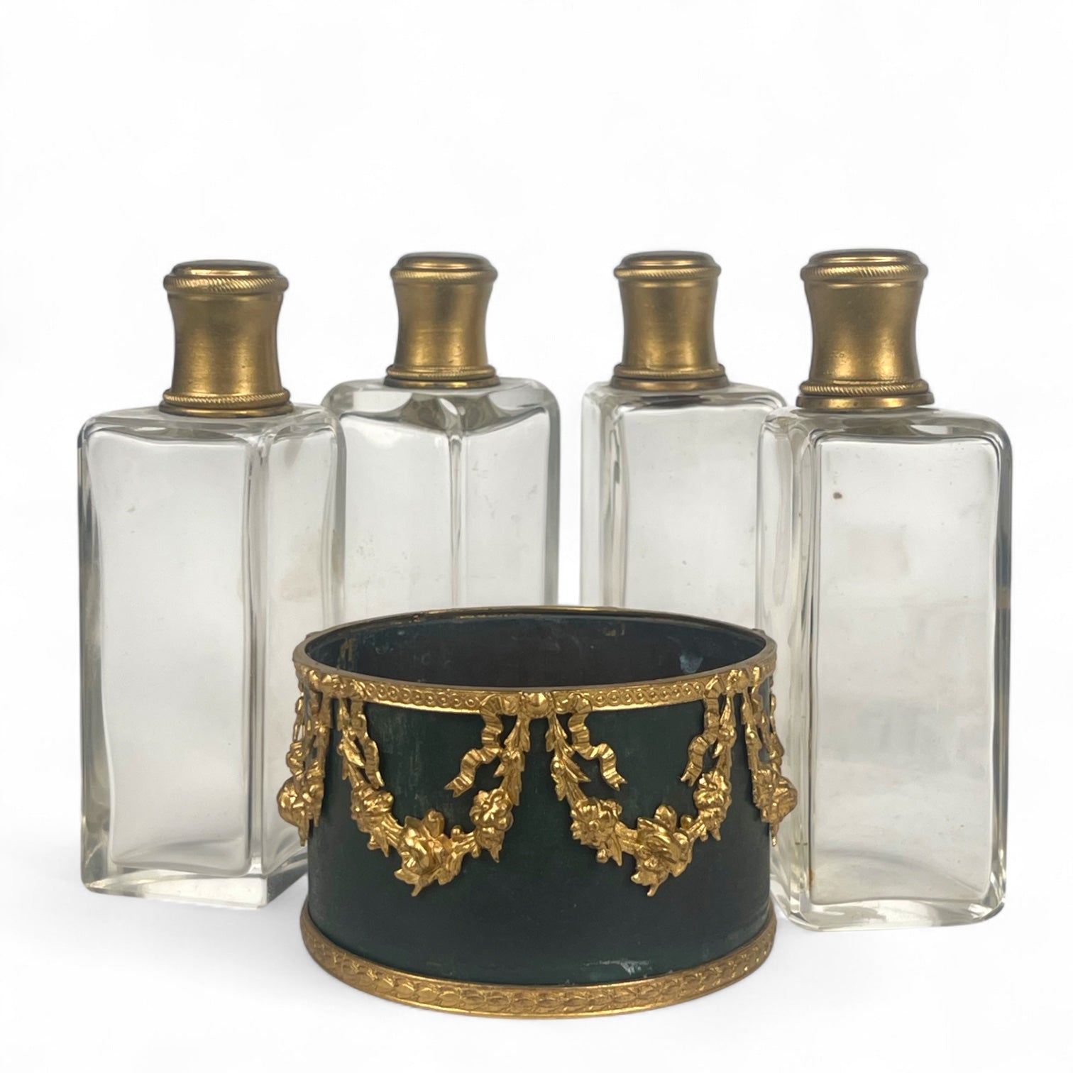 19th French Century Gilt & Patented Bronze & Crystal Perfume Bottles