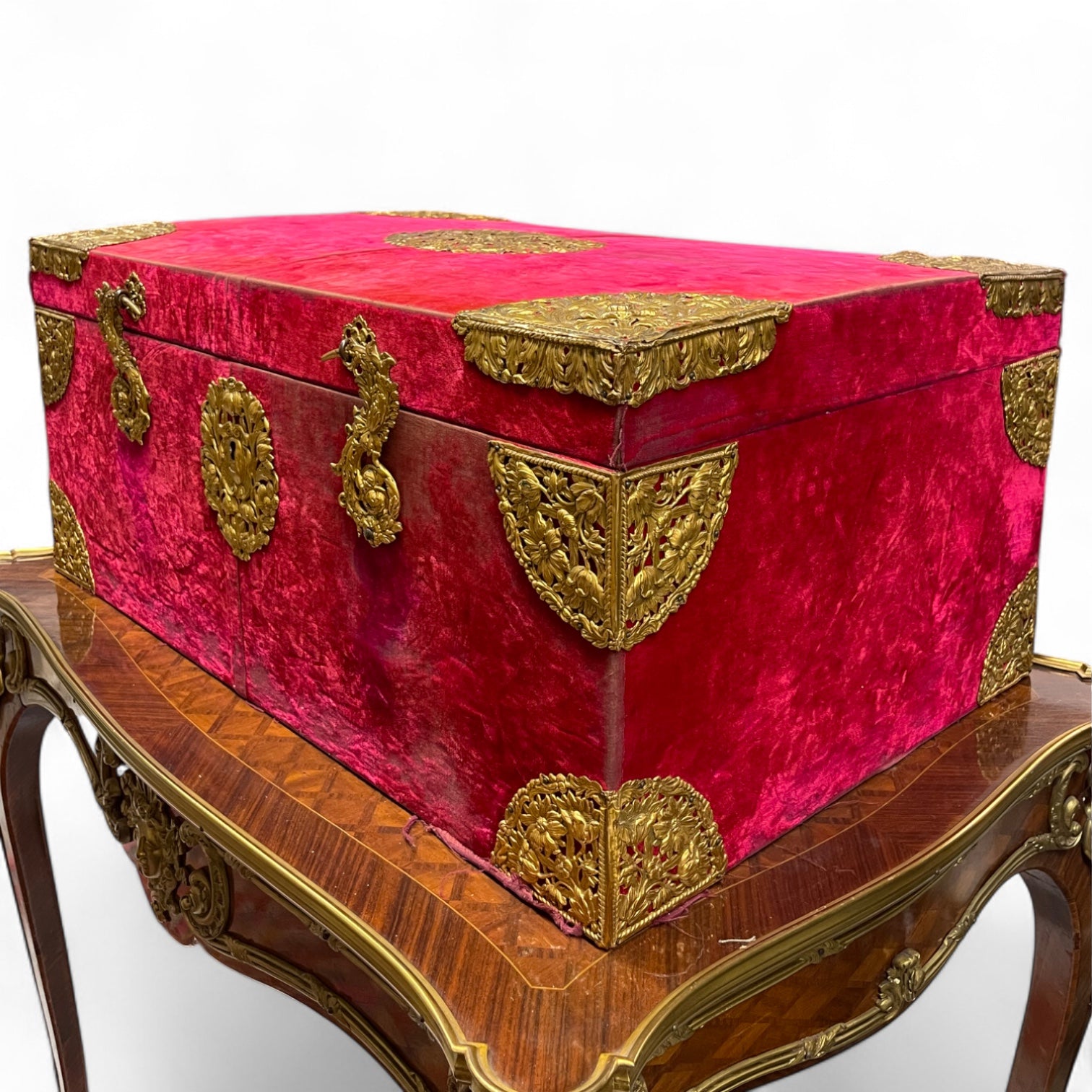 19th Century American E. F. Caldwell & Co Ormolu Mounted Velvet Wooden Box