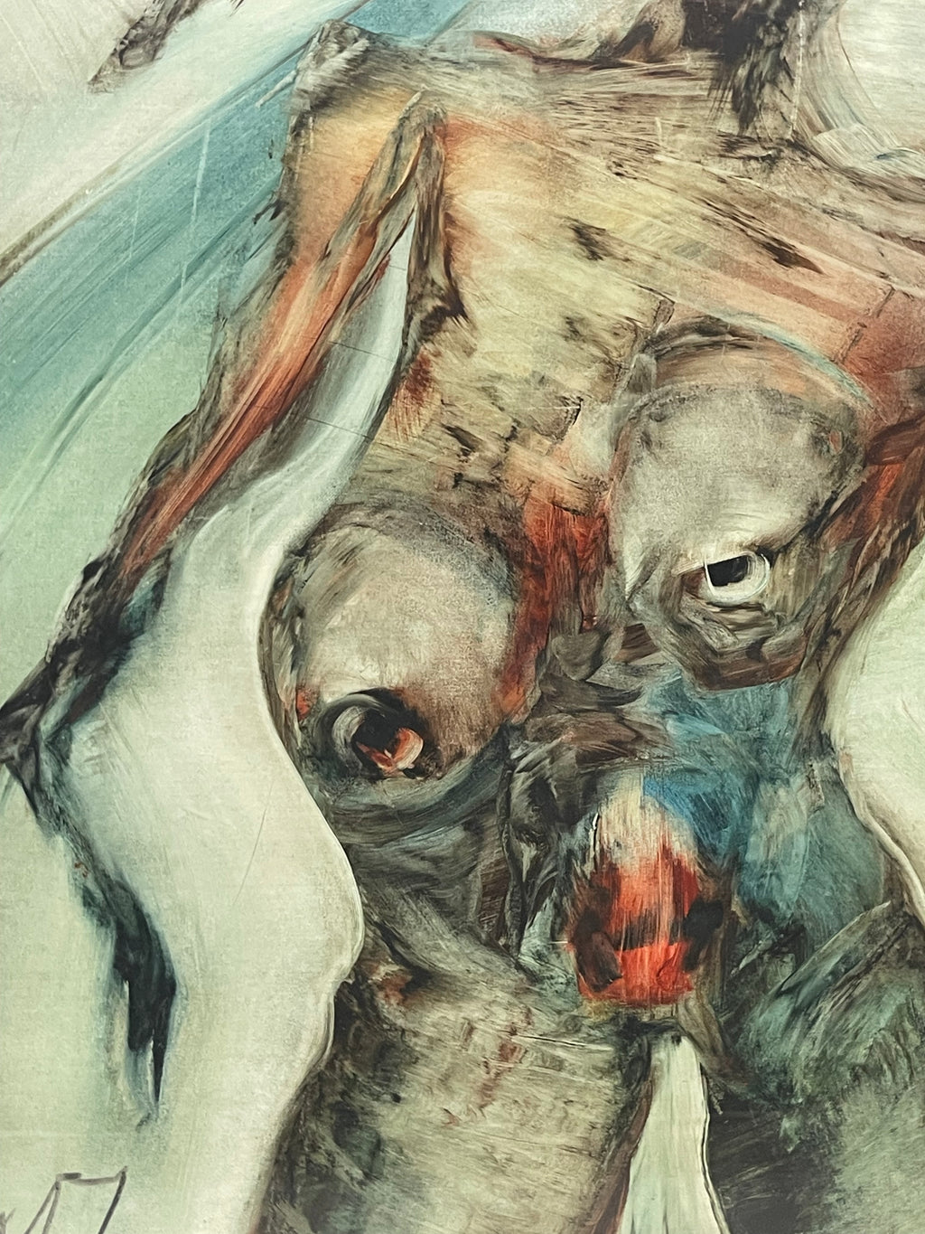 A Pair of Large Abstract Watercolor Paintings of a Nude Couple