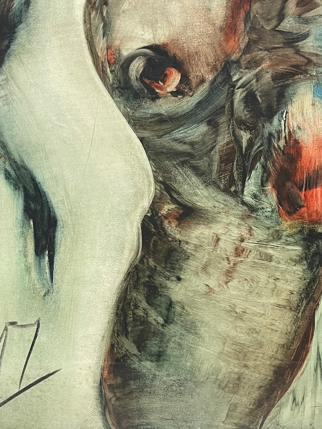 A Pair of Large Abstract Watercolor Paintings of a Nude Couple