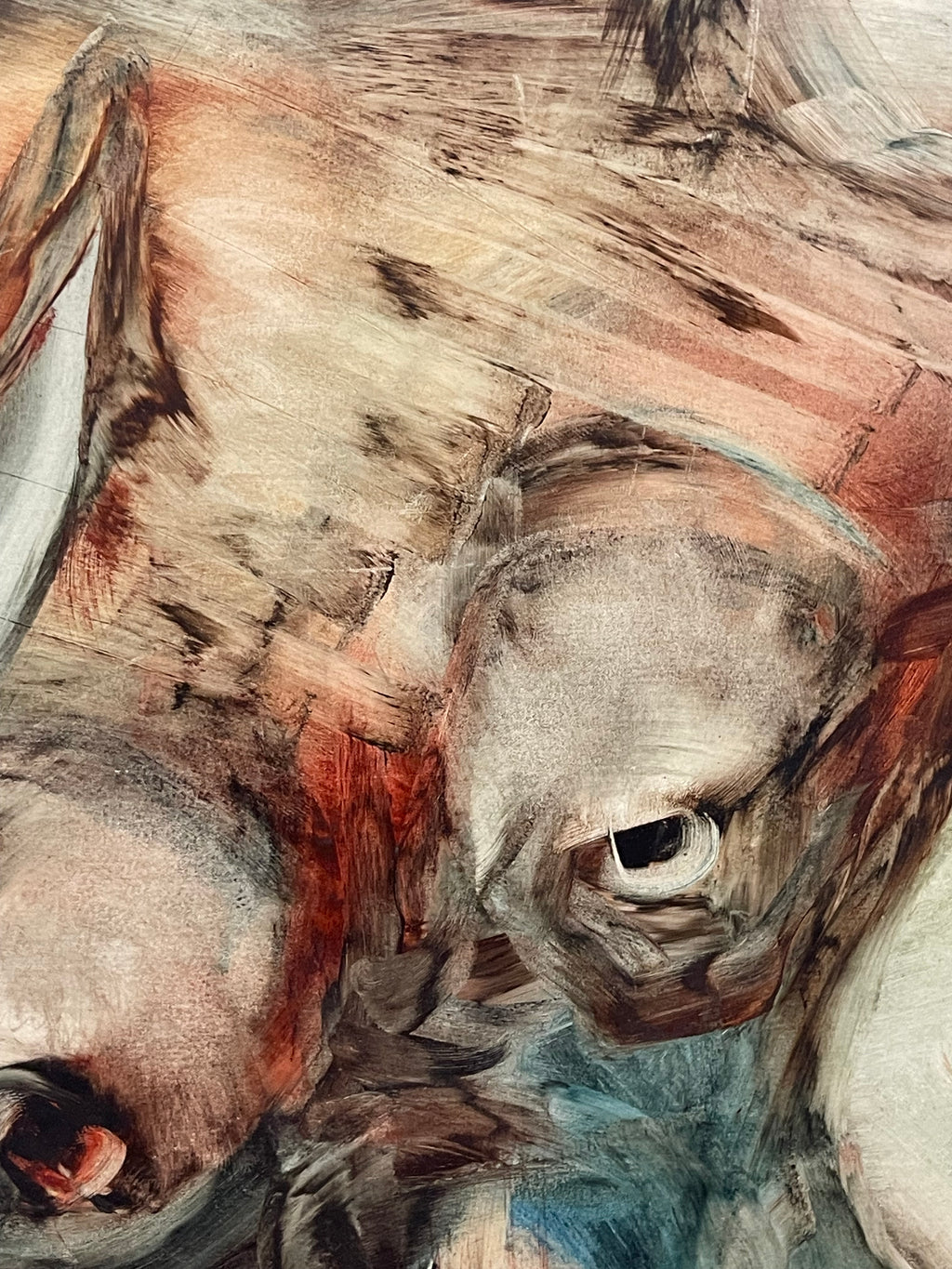 A Pair of Large Abstract Watercolor Paintings of a Nude Couple