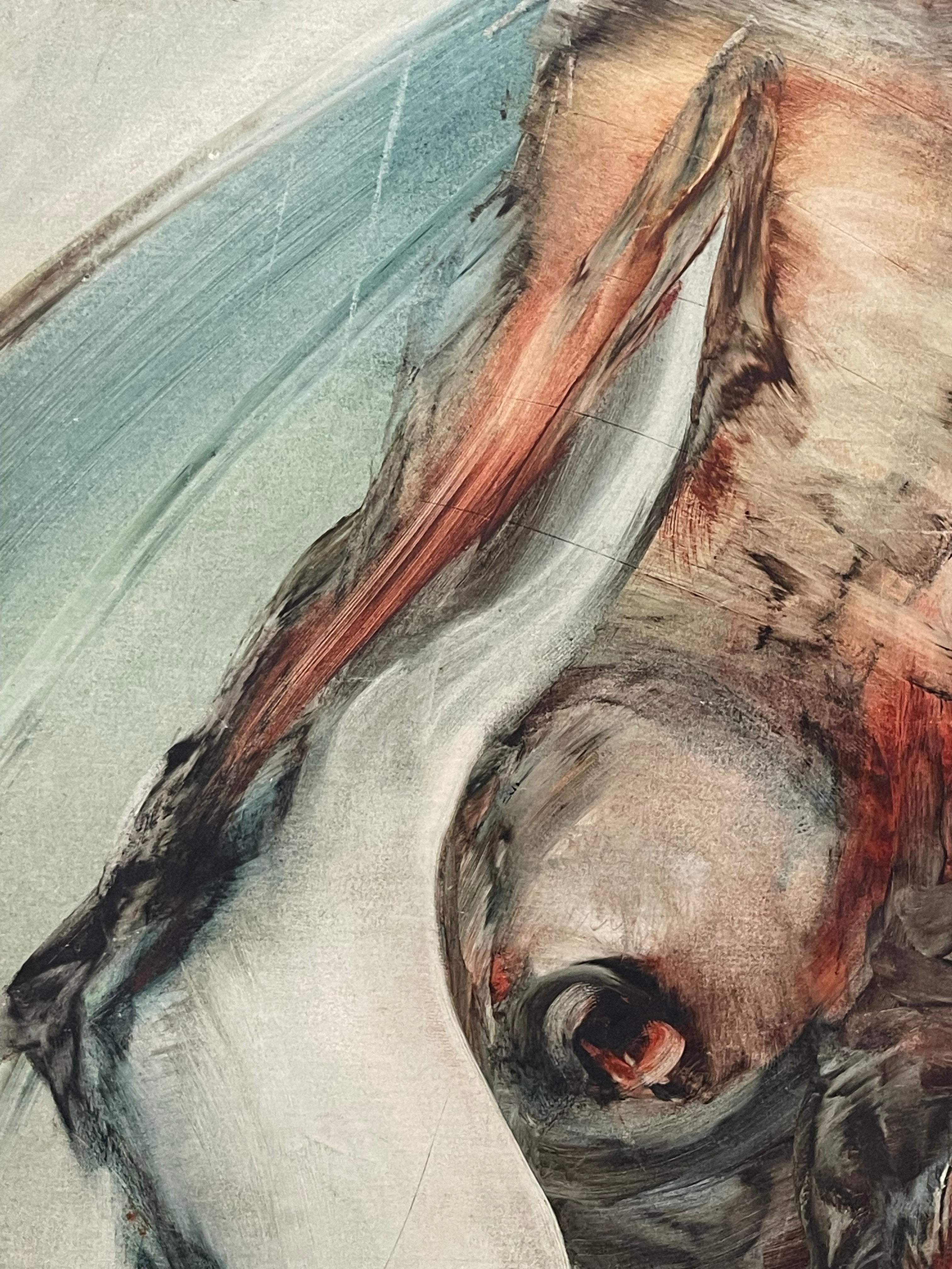 A Pair of Large Abstract Watercolor Paintings of a Nude Couple