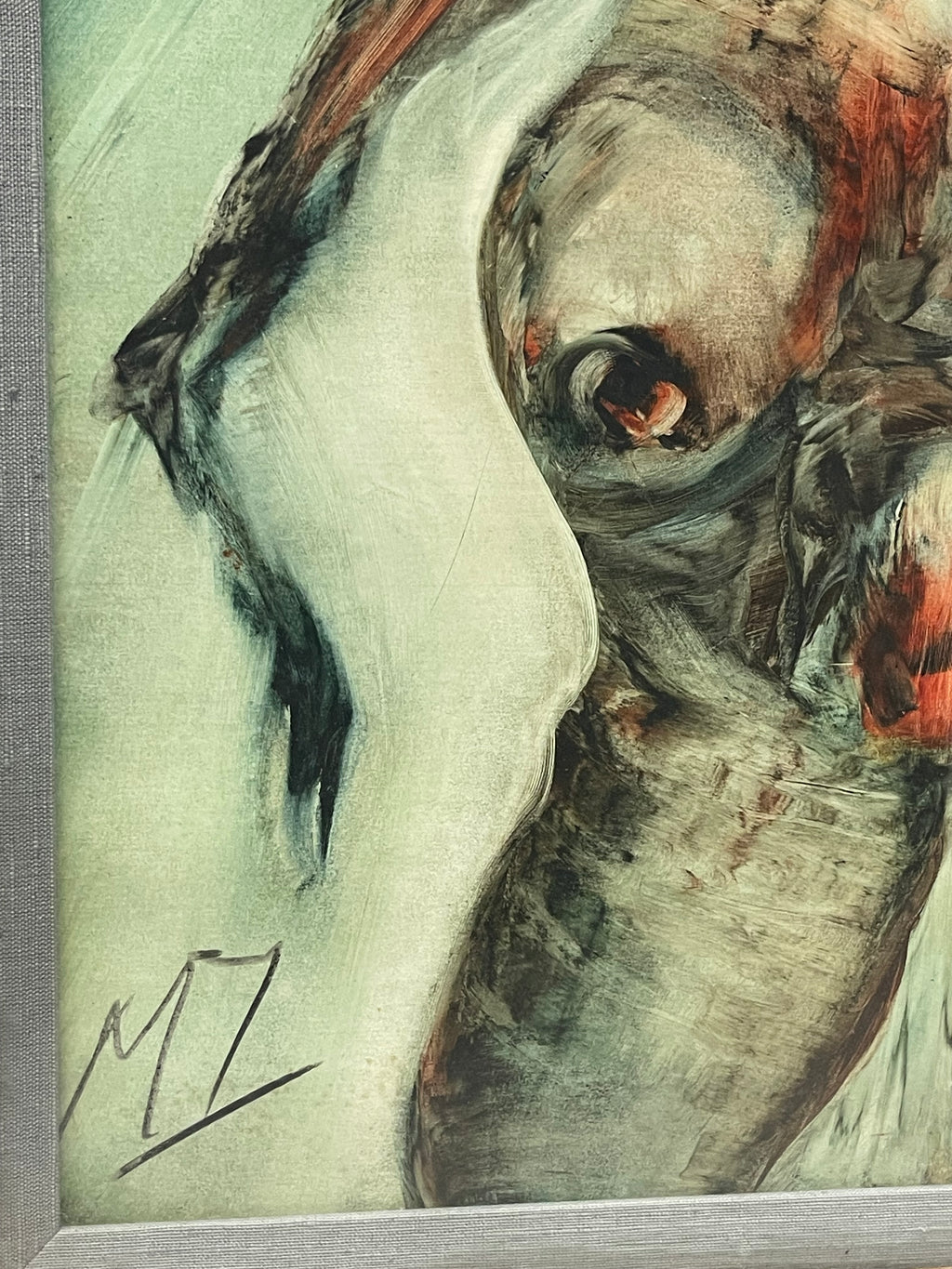 A Pair of Large Abstract Watercolor Paintings of a Nude Couple