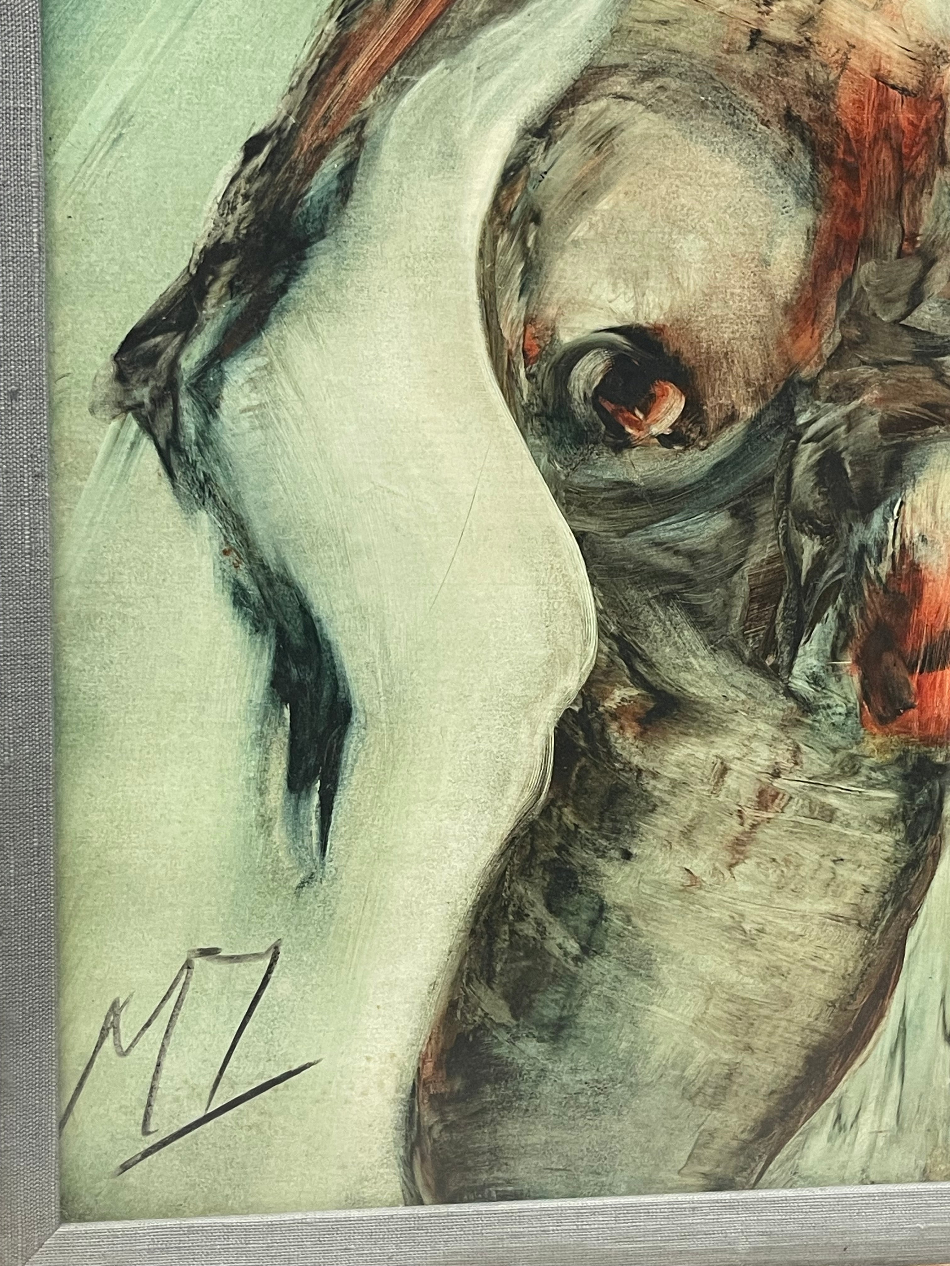 A Pair of Large Abstract Watercolor Paintings of a Nude Couple