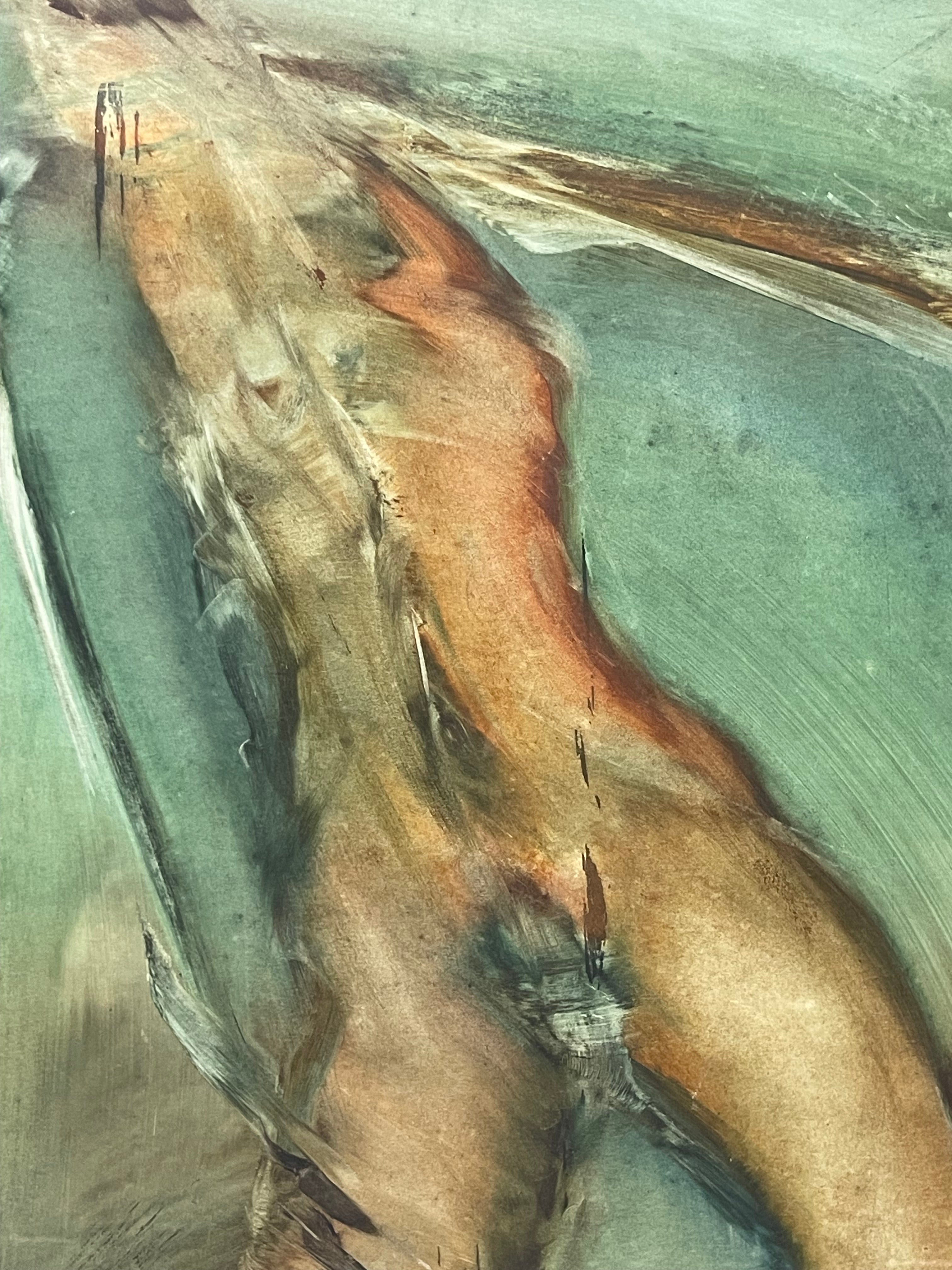 A Pair of Large Abstract Watercolor Paintings of a Nude Couple