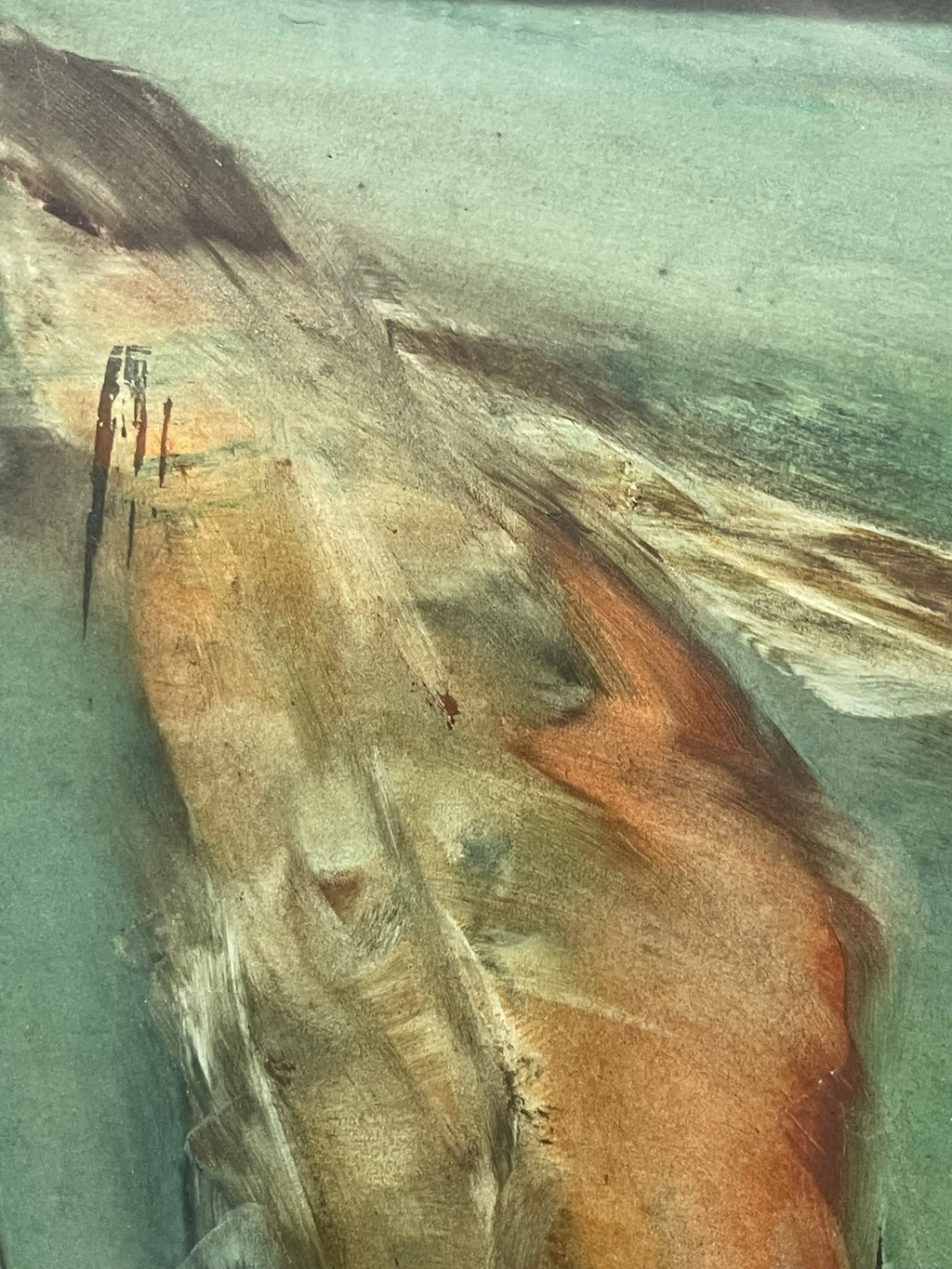 A Pair of Large Abstract Watercolor Paintings of a Nude Couple