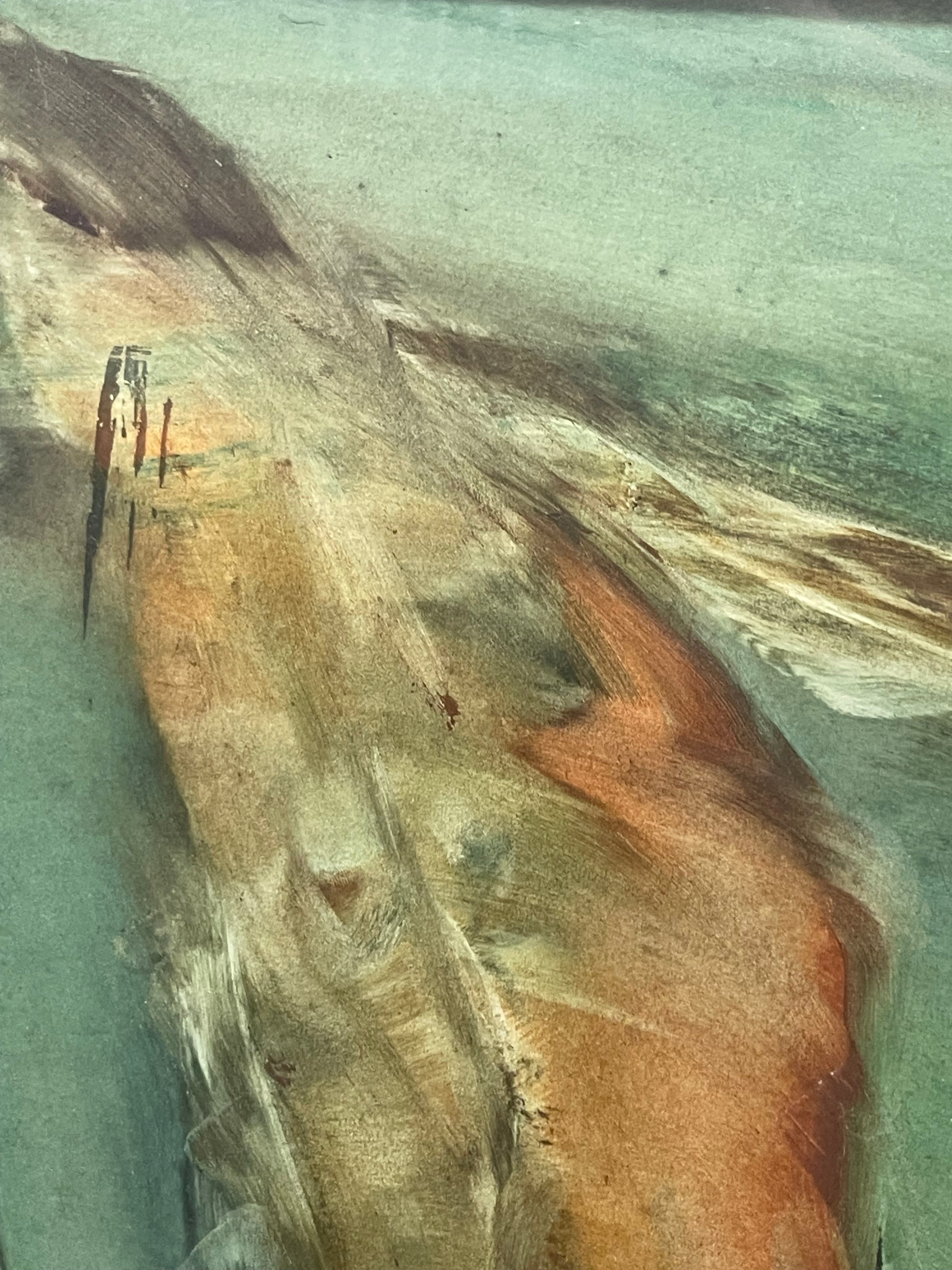 A Pair of Large Abstract Watercolor Paintings of a Nude Couple