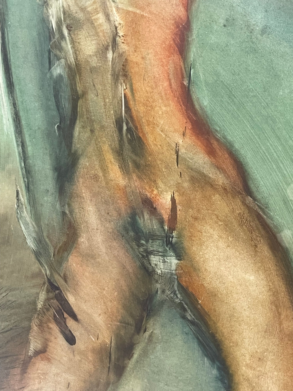 A Pair of Large Abstract Watercolor Paintings of a Nude Couple