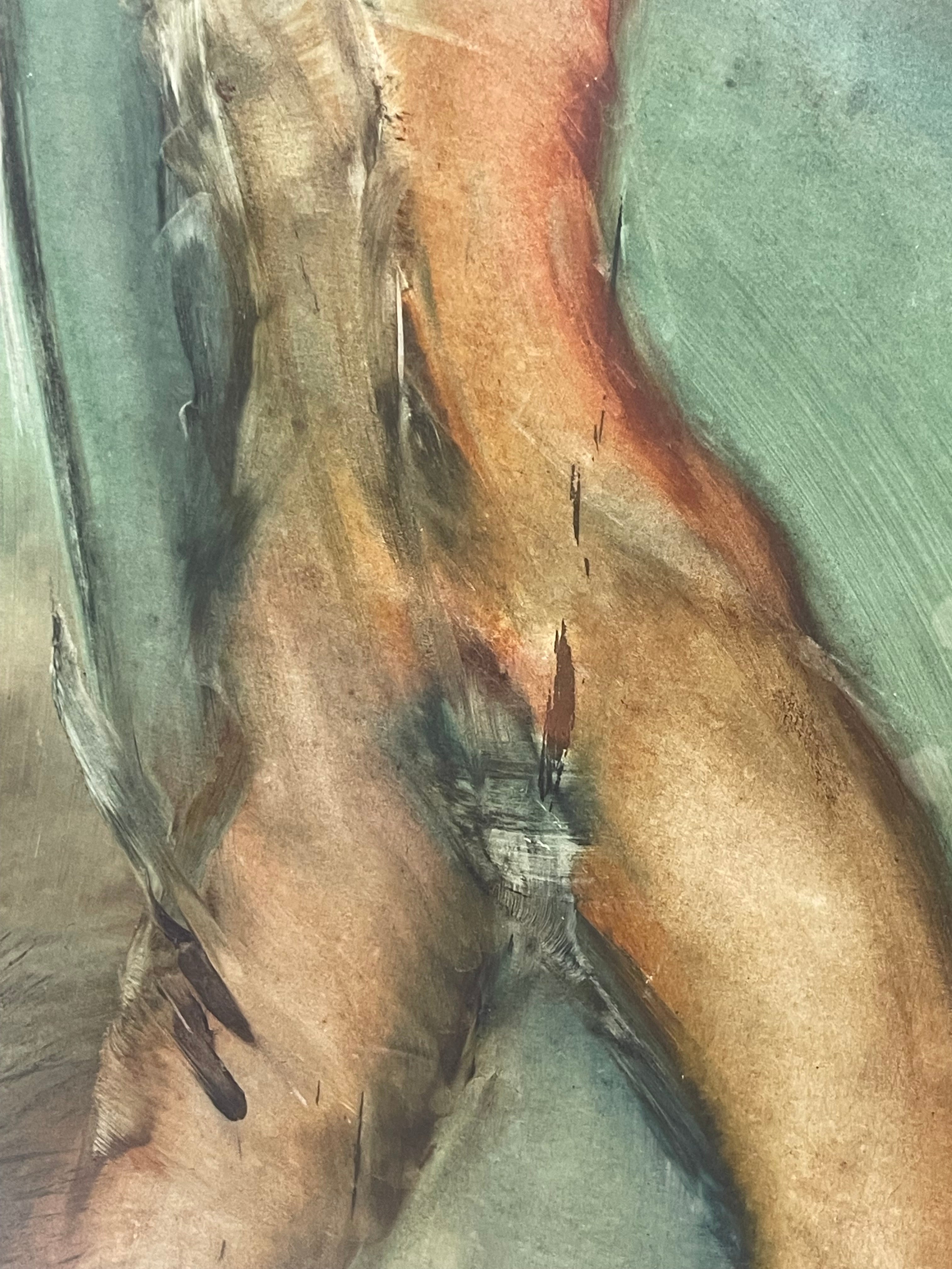 A Pair of Large Abstract Watercolor Paintings of a Nude Couple