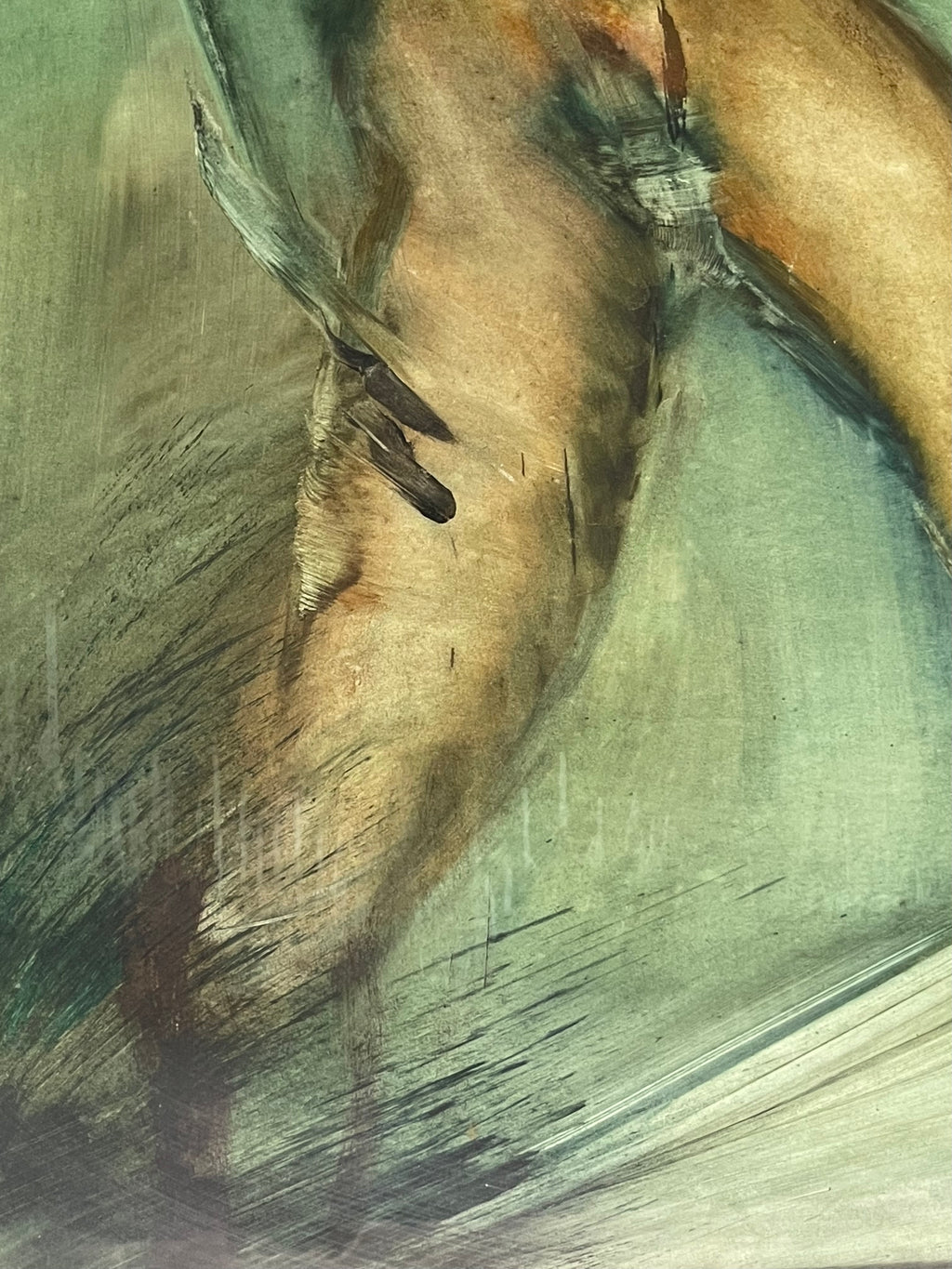 A Pair of Large Abstract Watercolor Paintings of a Nude Couple