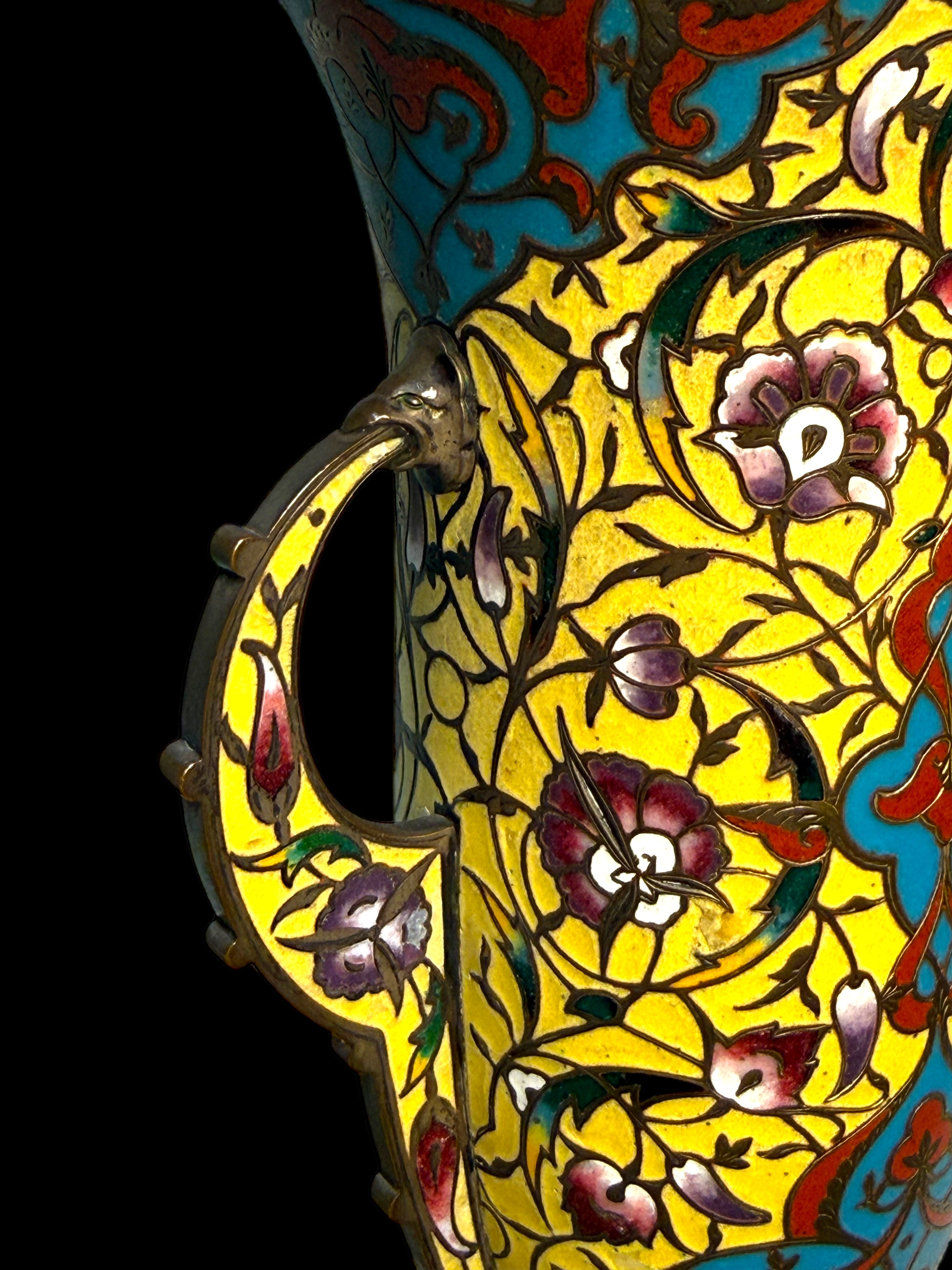 A Large 19th Century. French Champleve Enamel and Bronze Vase By Barbedienne