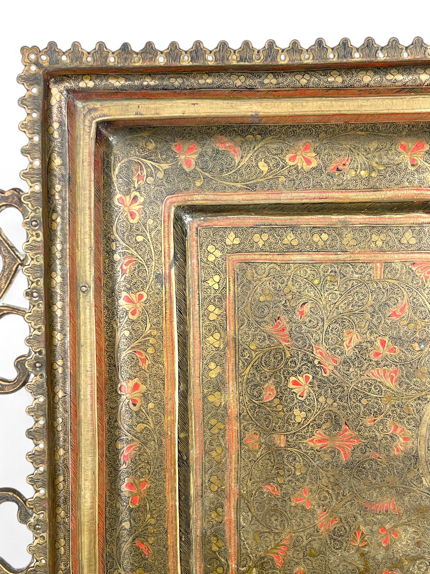 A Middle Eastern Handmade Hand Hammered Cold Enameled Tray