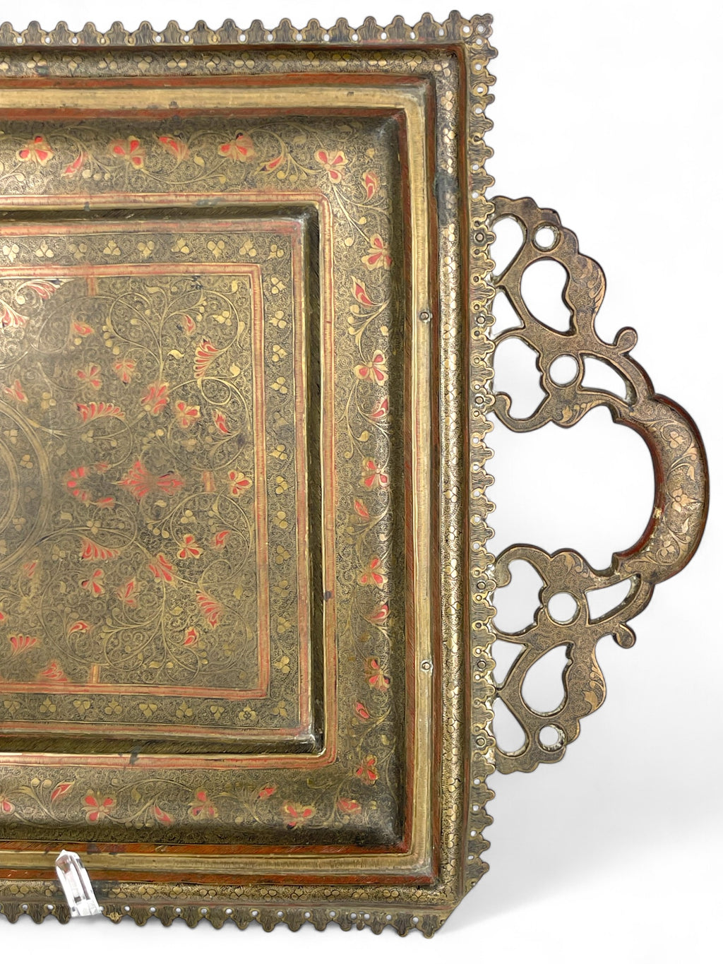 A Middle Eastern Handmade Hand Hammered Cold Enameled Tray