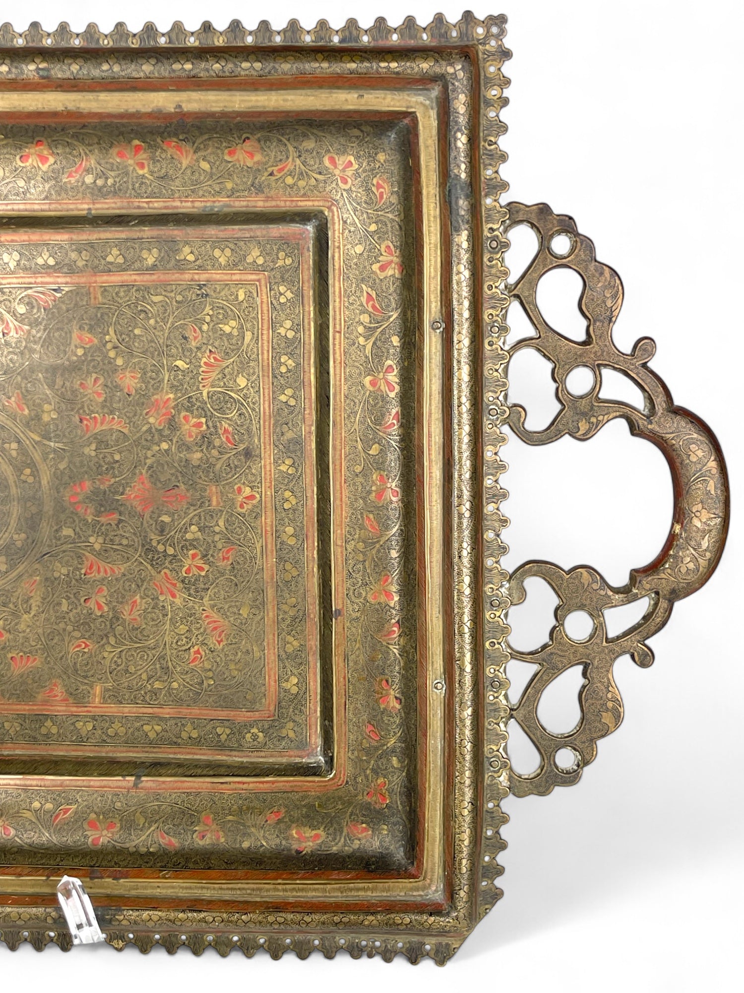 A Middle Eastern Handmade Hand Hammered Cold Enameled Tray