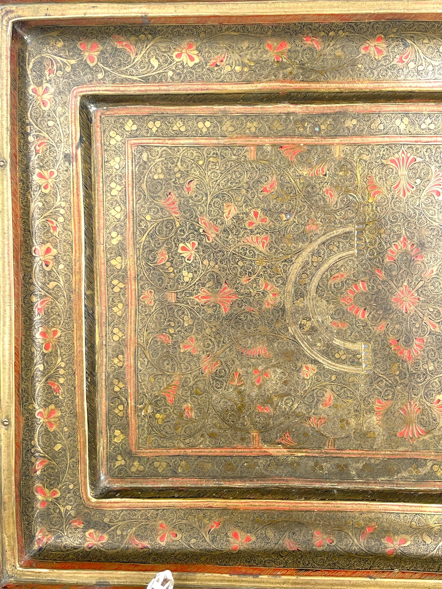 A Middle Eastern Handmade Hand Hammered Cold Enameled Tray