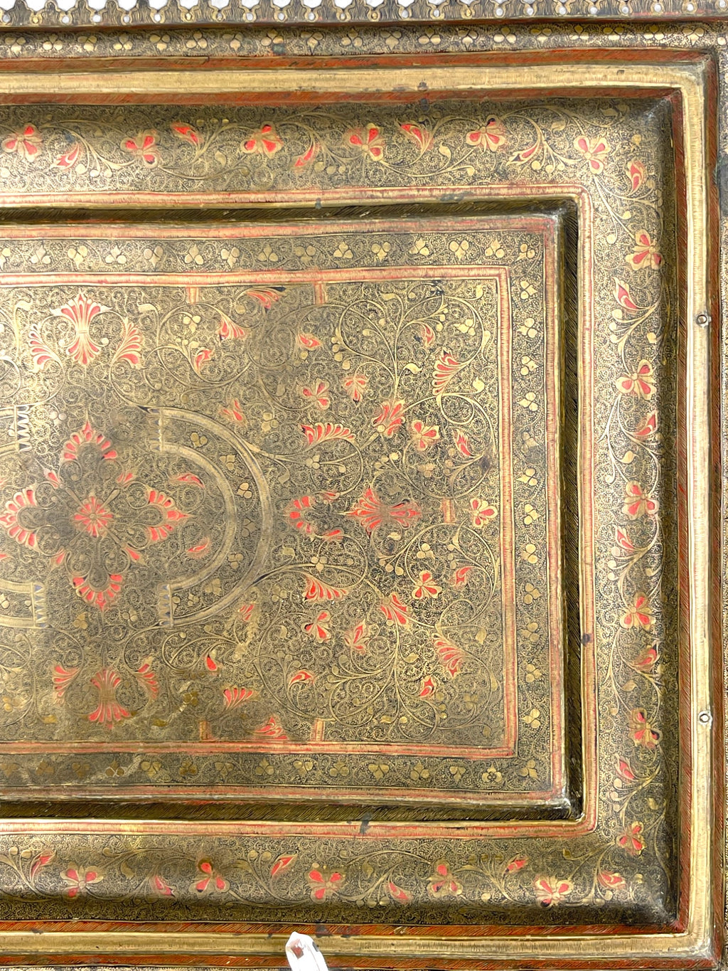 A Middle Eastern Handmade Hand Hammered Cold Enameled Tray