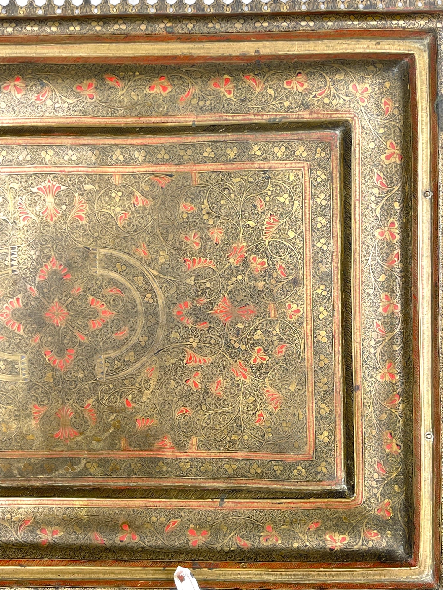 A Middle Eastern Handmade Hand Hammered Cold Enameled Tray