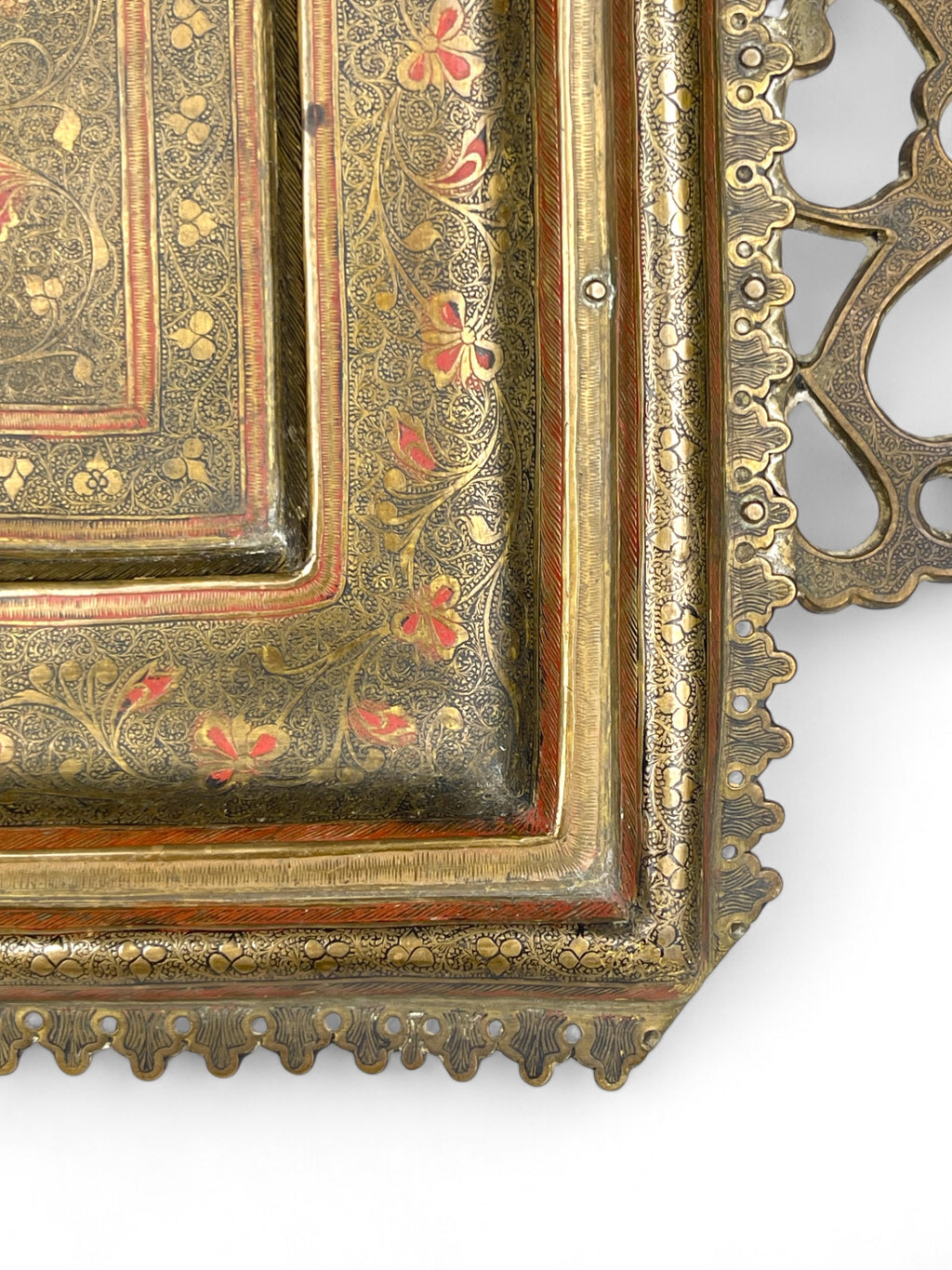 A Middle Eastern Handmade Hand Hammered Cold Enameled Tray