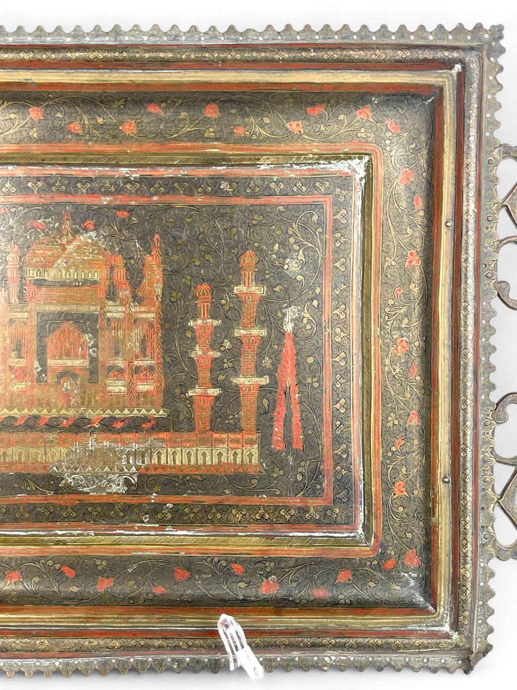 A Middle Eastern Handmade Hand Hammered Cold Enameled Tray