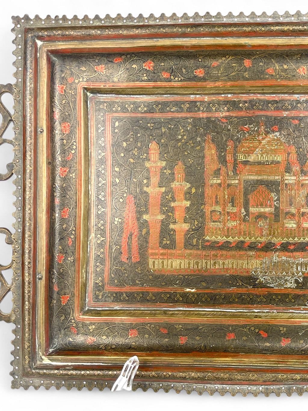 A Middle Eastern Handmade Hand Hammered Cold Enameled Tray