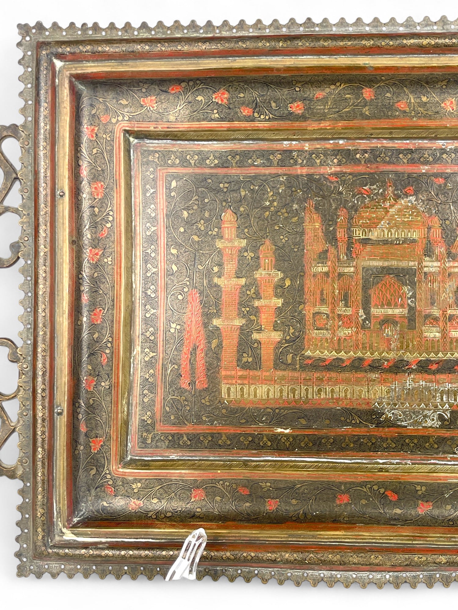 A Middle Eastern Handmade Hand Hammered Cold Enameled Tray
