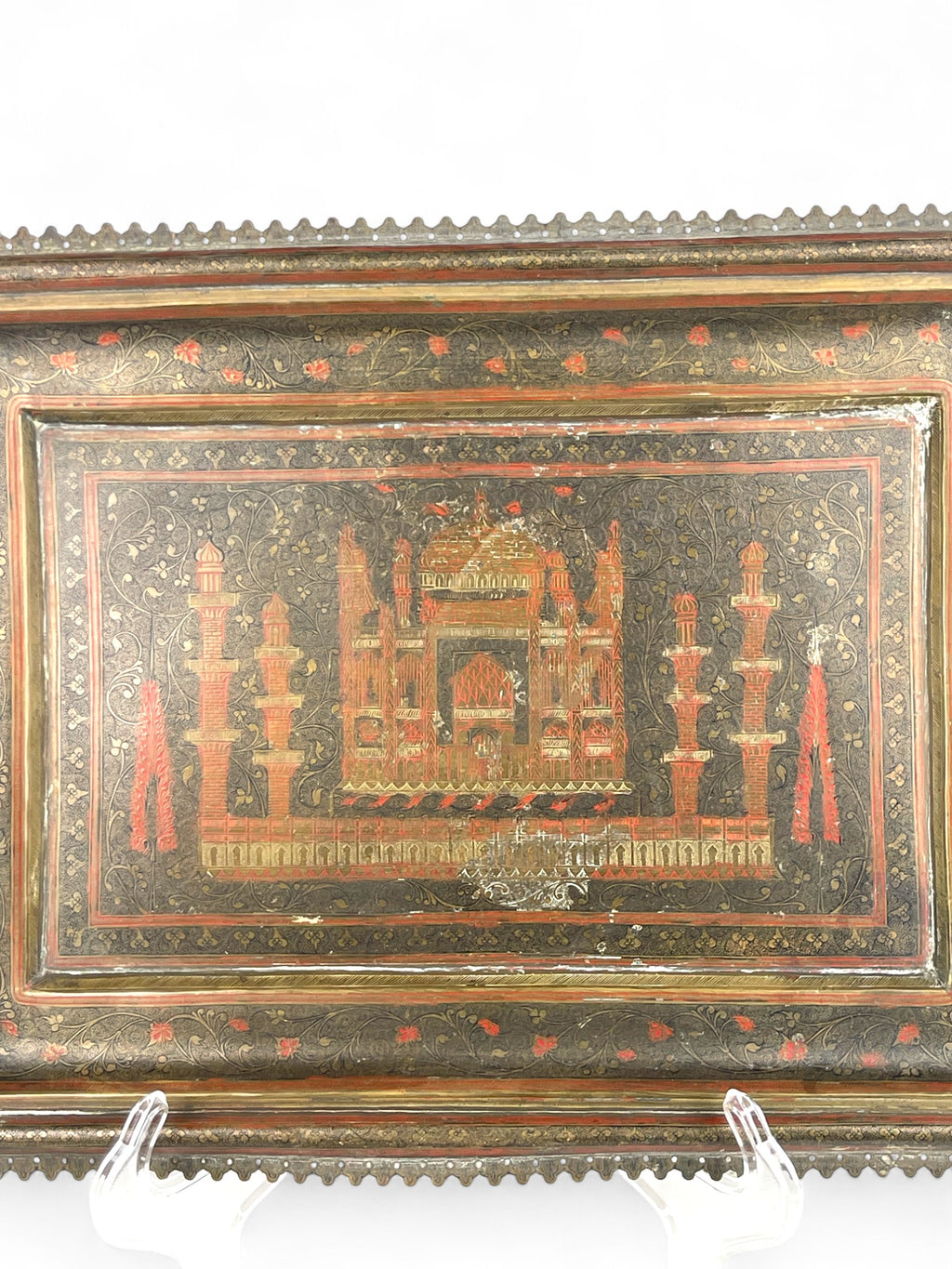 A Middle Eastern Handmade Hand Hammered Cold Enameled Tray